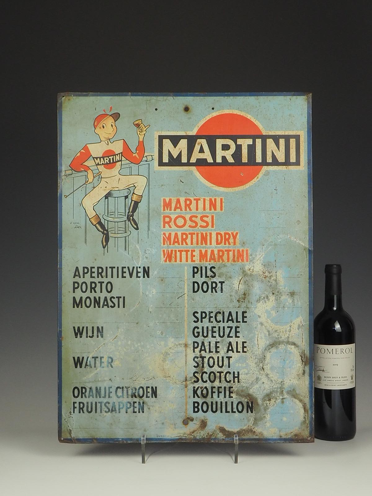 Belgian 1950s Martini Advertising Drinks Sign Jockey Leon For Sale
