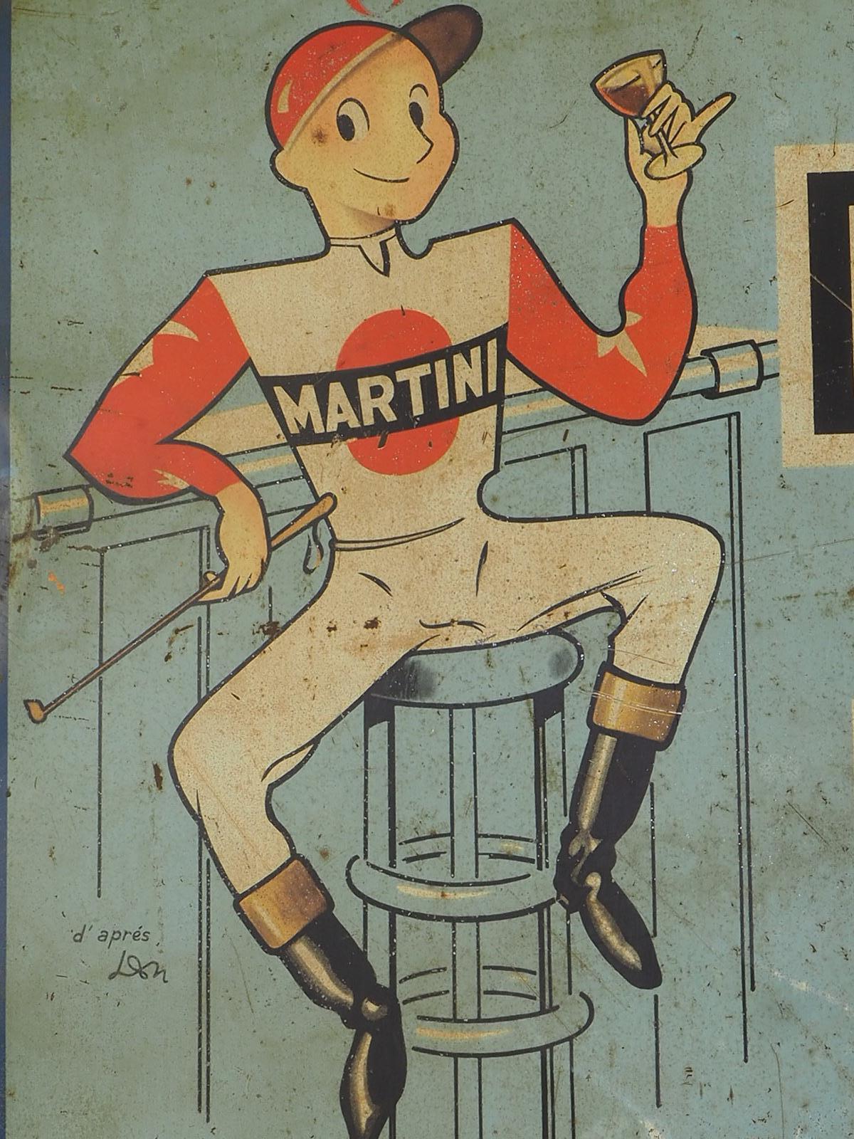 1950s Martini Advertising Drinks Sign Jockey Leon In Good Condition For Sale In Lincoln, GB