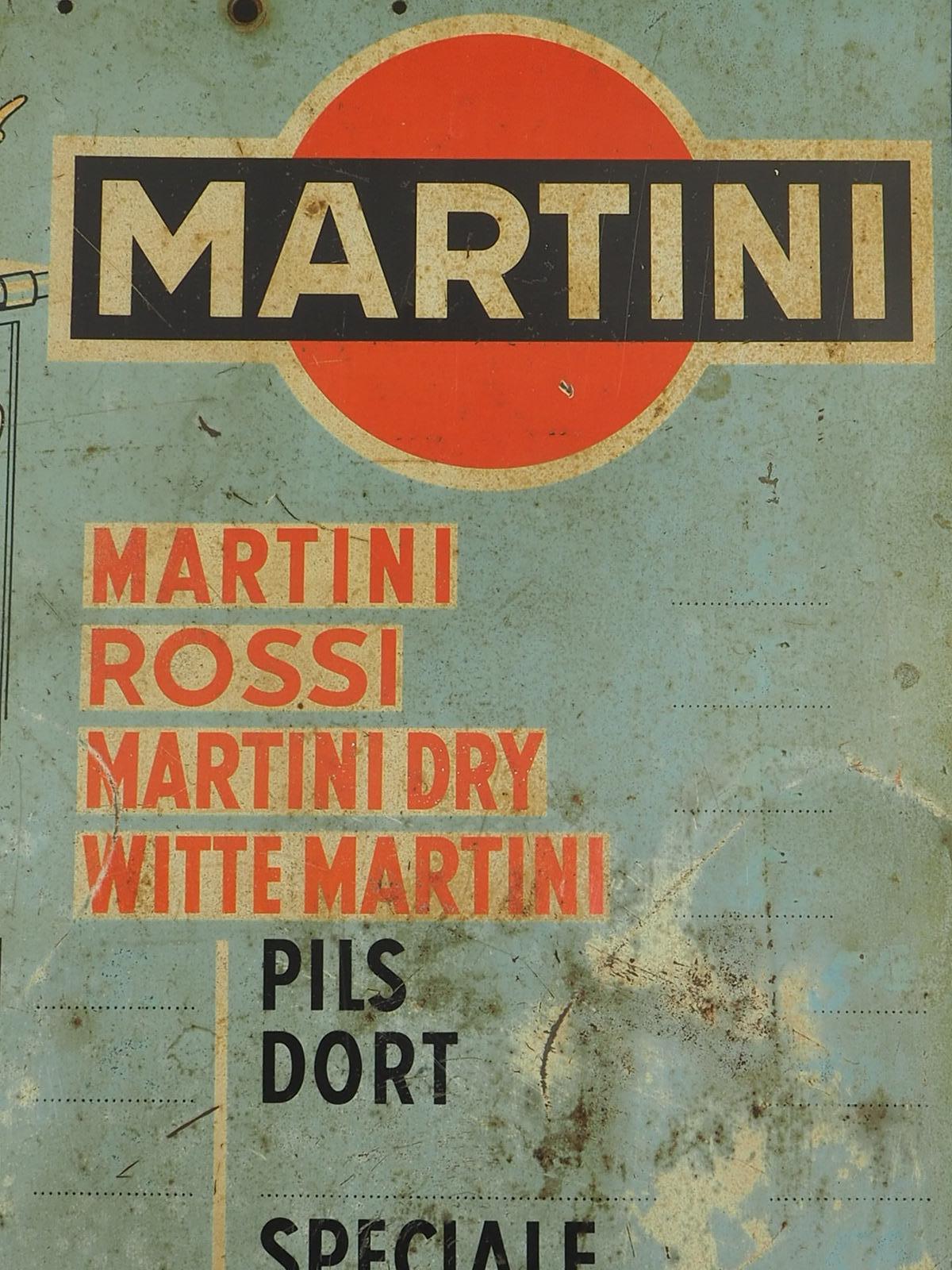 Metal 1950s Martini Advertising Drinks Sign Jockey Leon For Sale