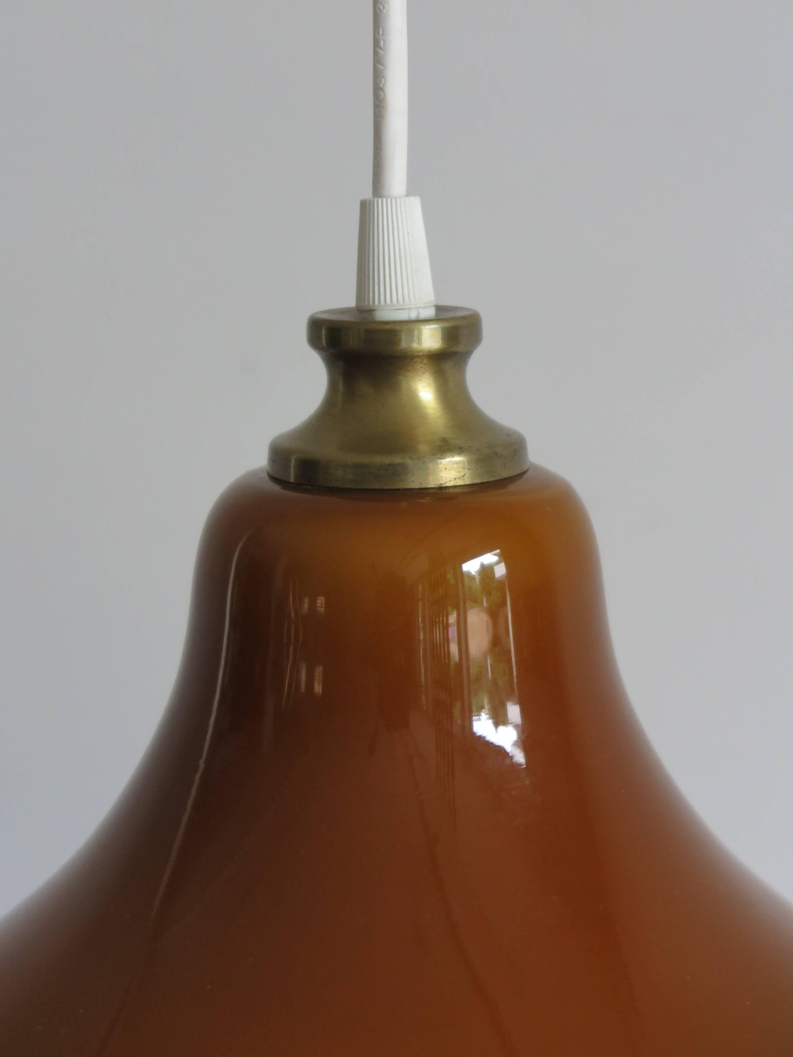 Brass 1950s Massimo Vignelli Italian Midcentury Design Glass Pendant Lamp for Venini