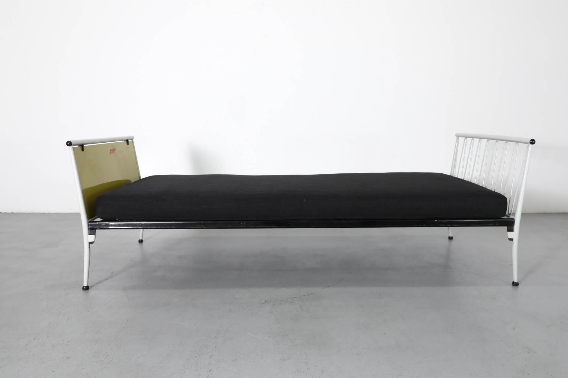 1950s Mategot Inspired Single Bed in Chartreuse & White with New Black Mattress For Sale 2
