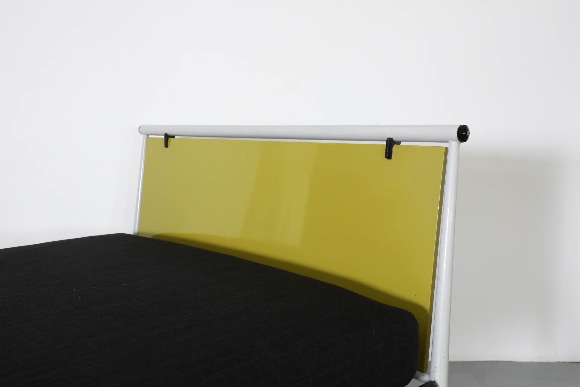 1950s Mategot Inspired Single Bed in Chartreuse & White with New Black Mattress For Sale 3