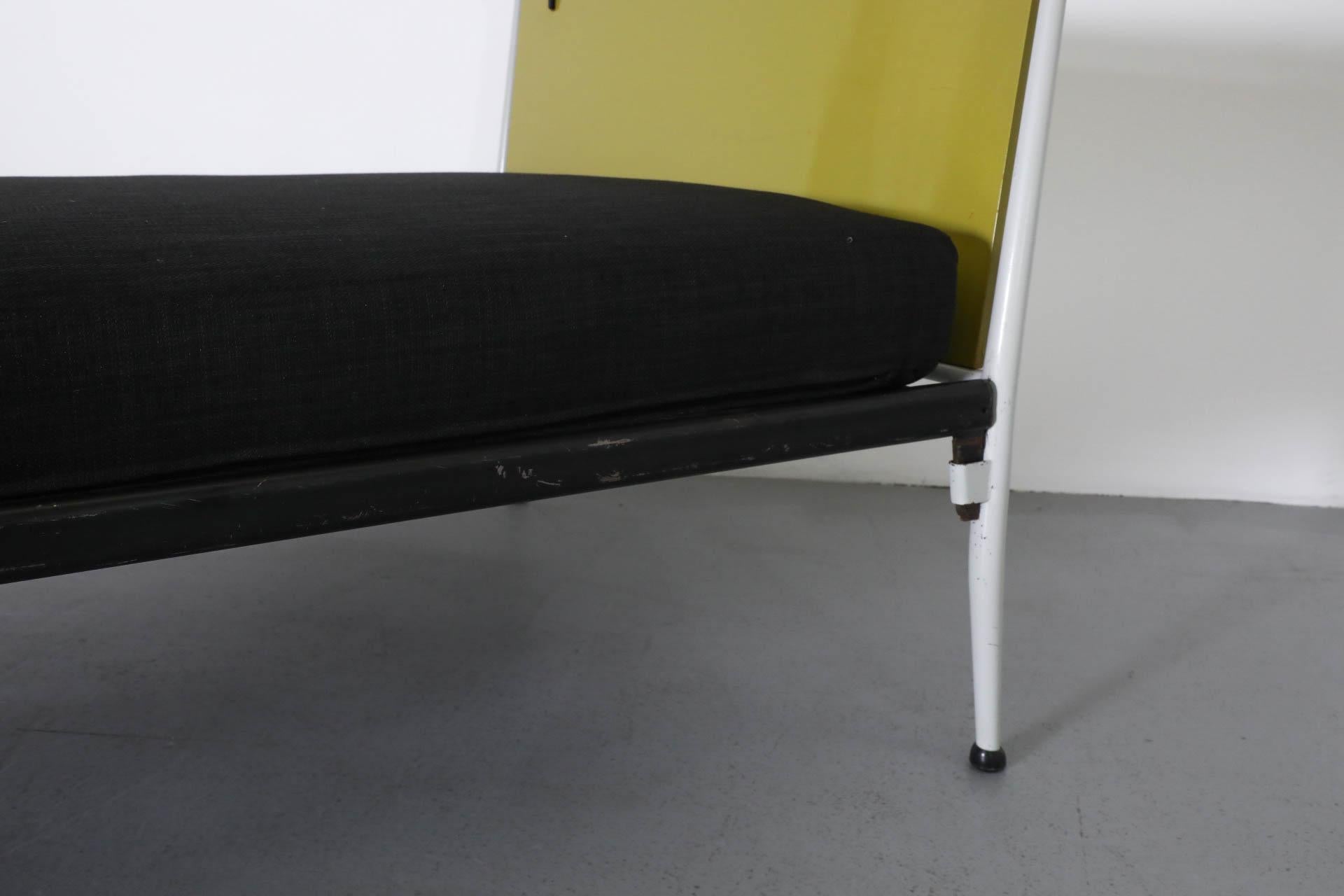 1950s Mategot Inspired Single Bed in Chartreuse & White with New Black Mattress For Sale 4