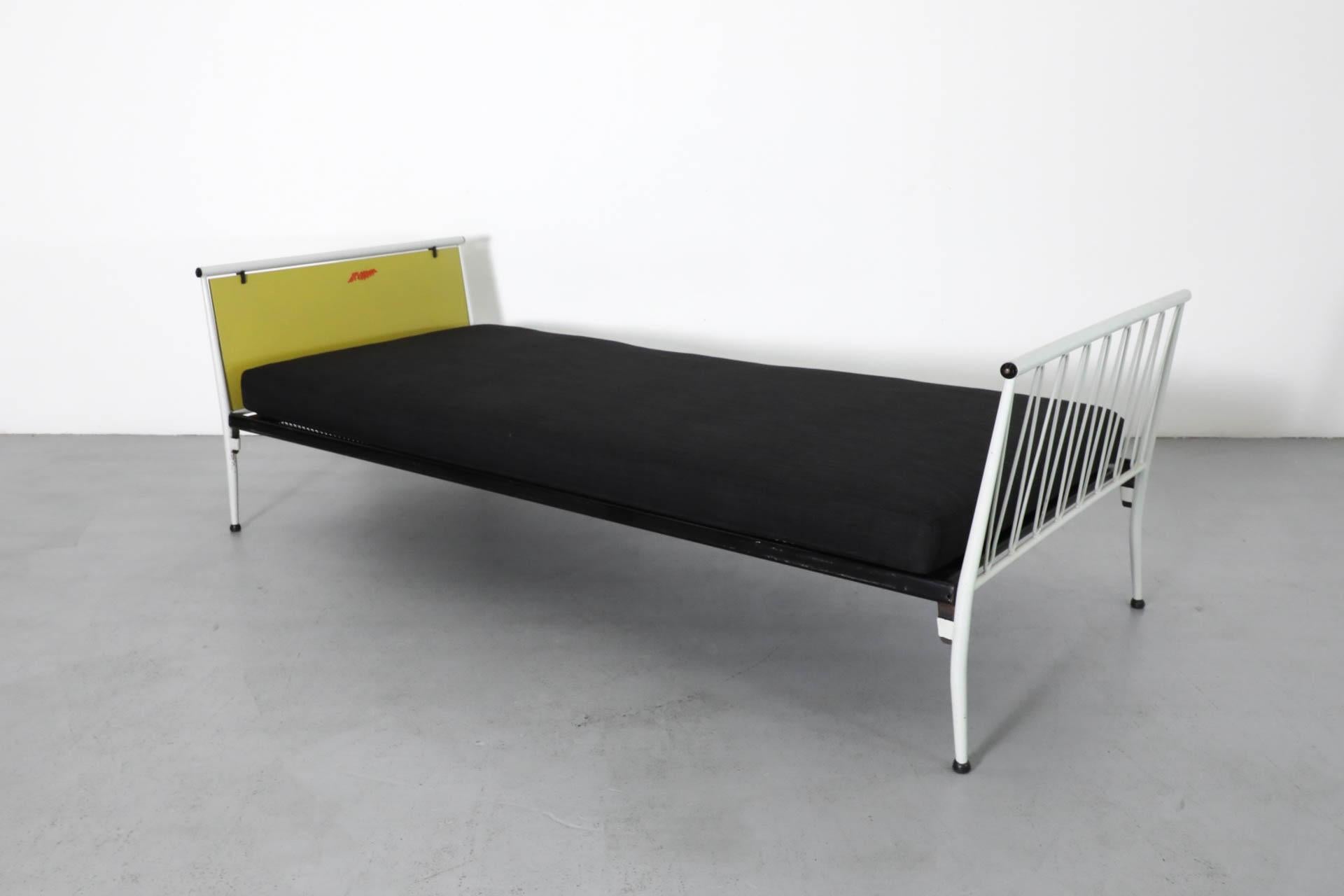 1950s Mategot Inspired Single Bed in Chartreuse & White with New Black Mattress For Sale 5