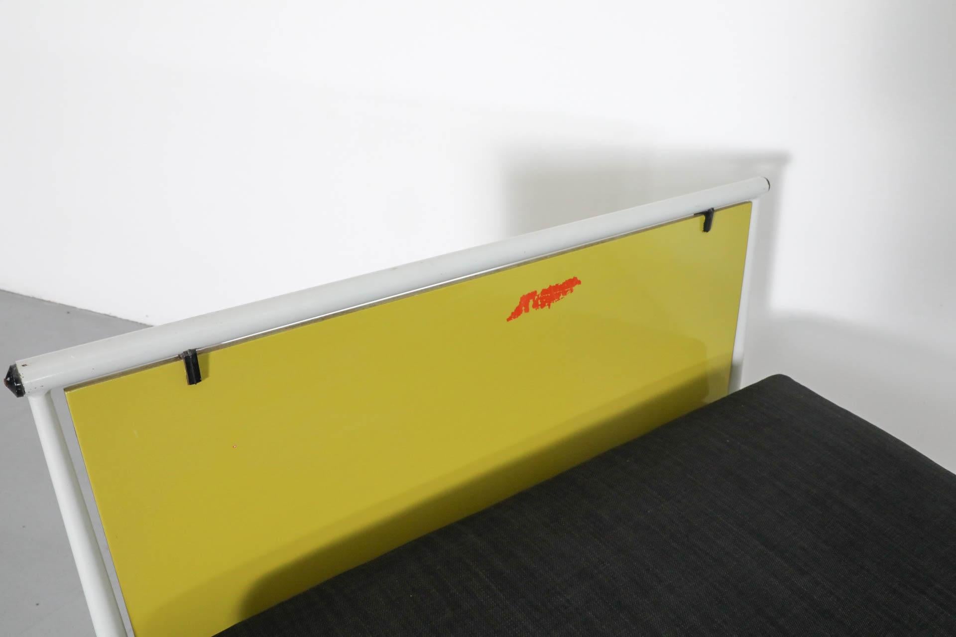 1950s Mategot Inspired Single Bed in Chartreuse & White with New Black Mattress For Sale 6
