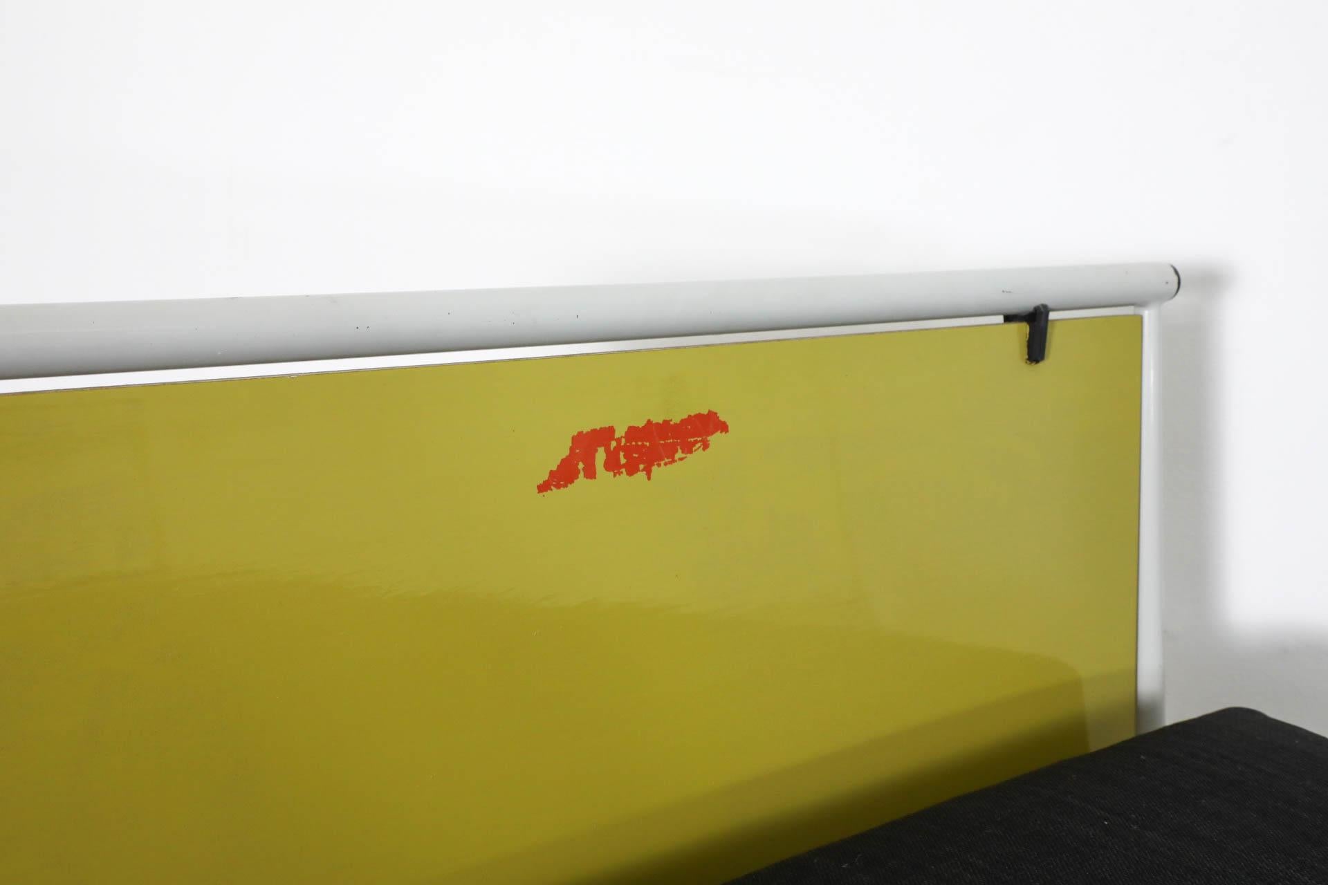 1950s Mategot Inspired Single Bed in Chartreuse & White with New Black Mattress For Sale 7