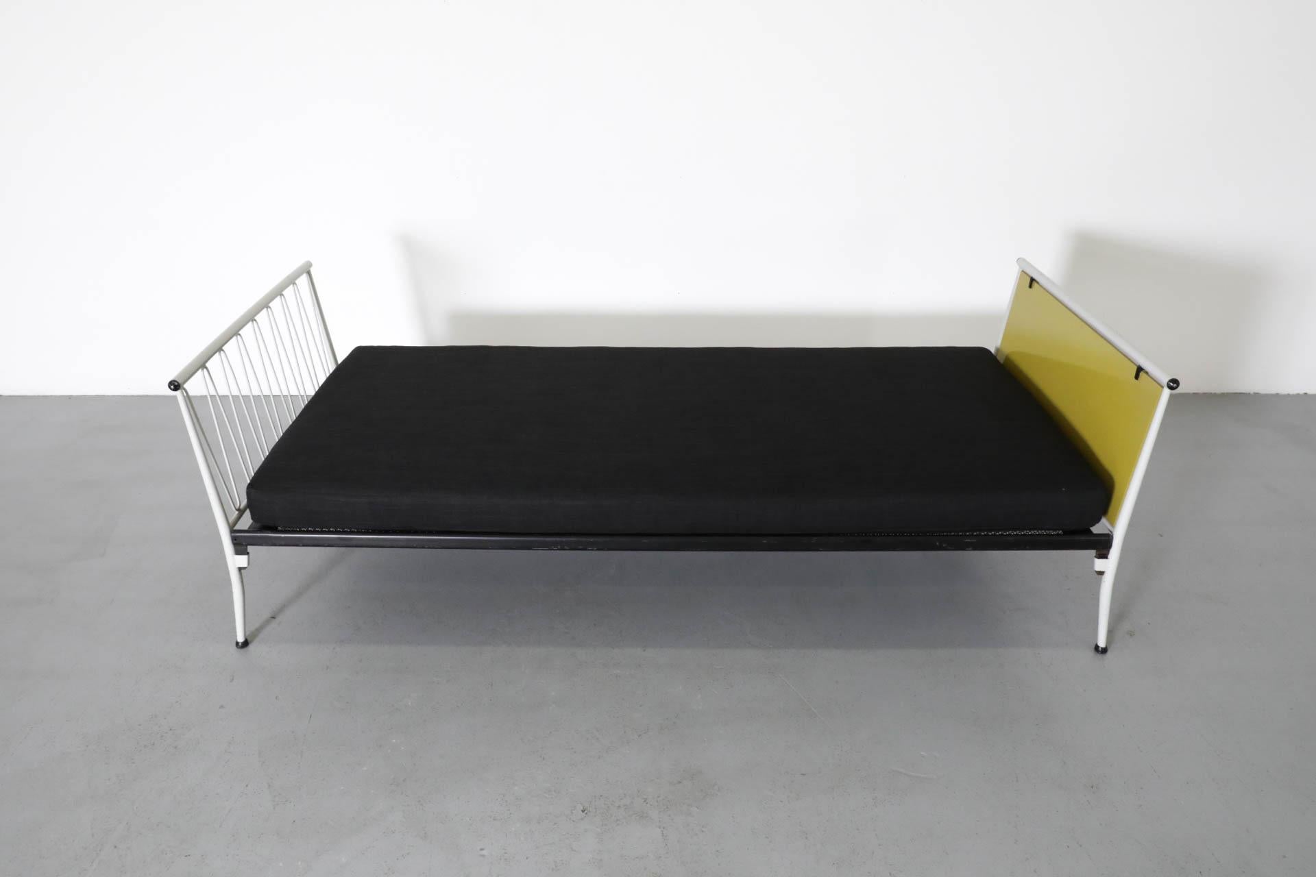 1950s Mategot Inspired Single Bed in Chartreuse & White with New Black Mattress For Sale 7