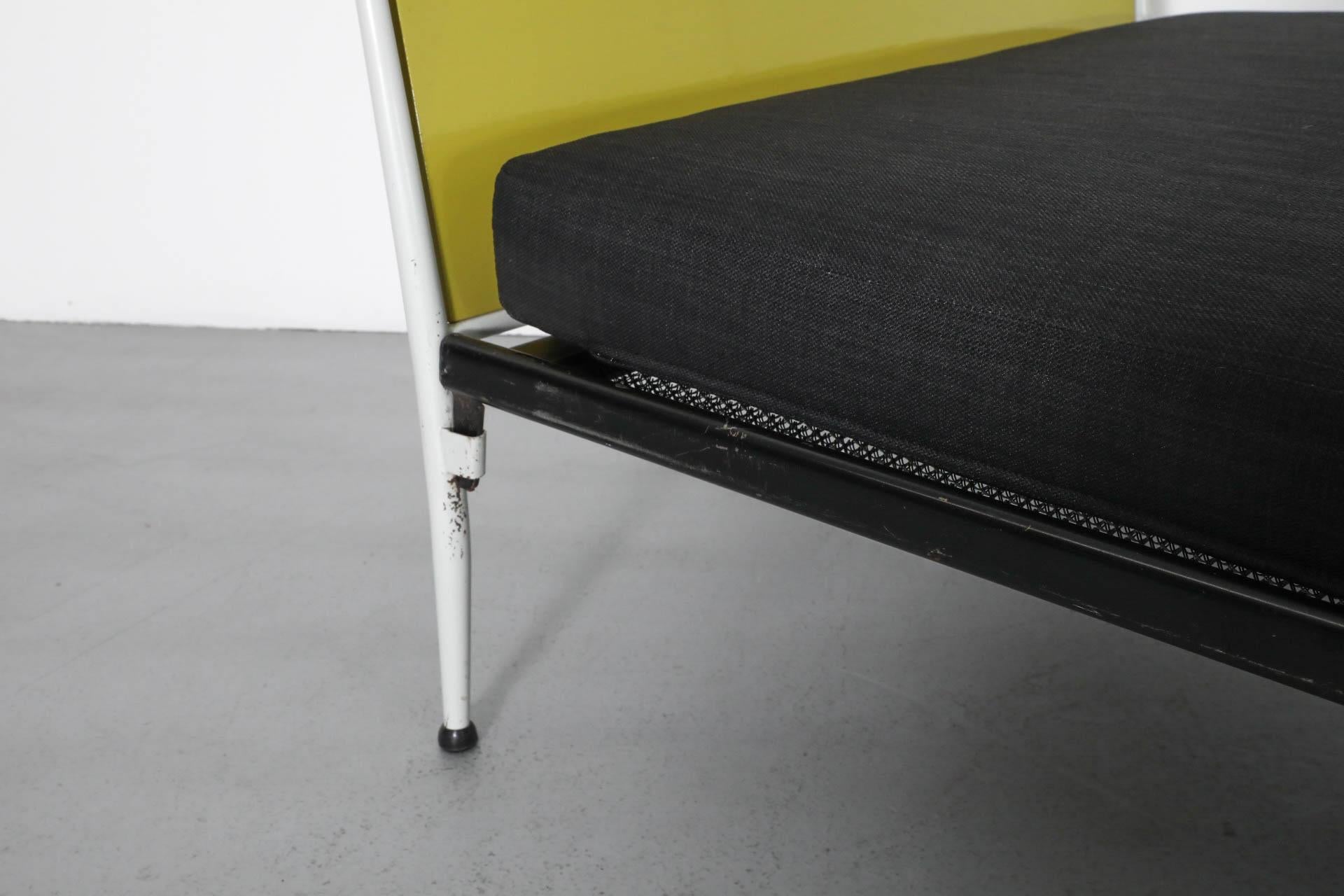 1950s Mategot Inspired Single Bed in Chartreuse & White with New Black Mattress For Sale 8