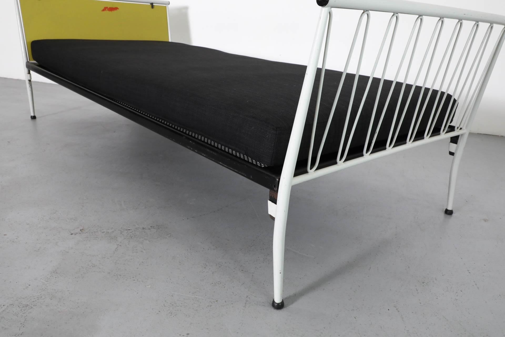 1950s Mategot Inspired Single Bed in Chartreuse & White with New Black Mattress For Sale 10