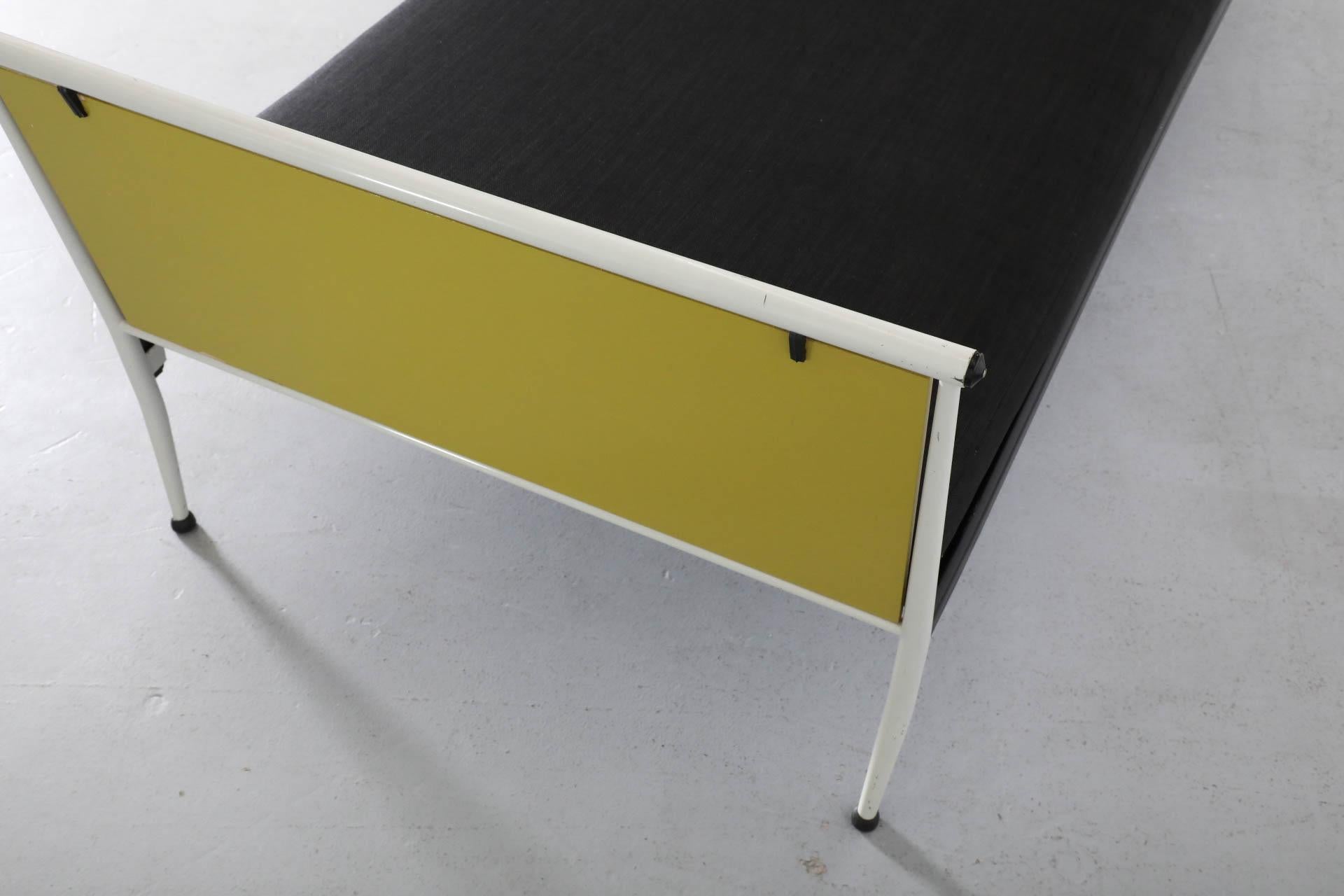 1950s Mategot Inspired Single Bed in Chartreuse & White with New Black Mattress For Sale 11