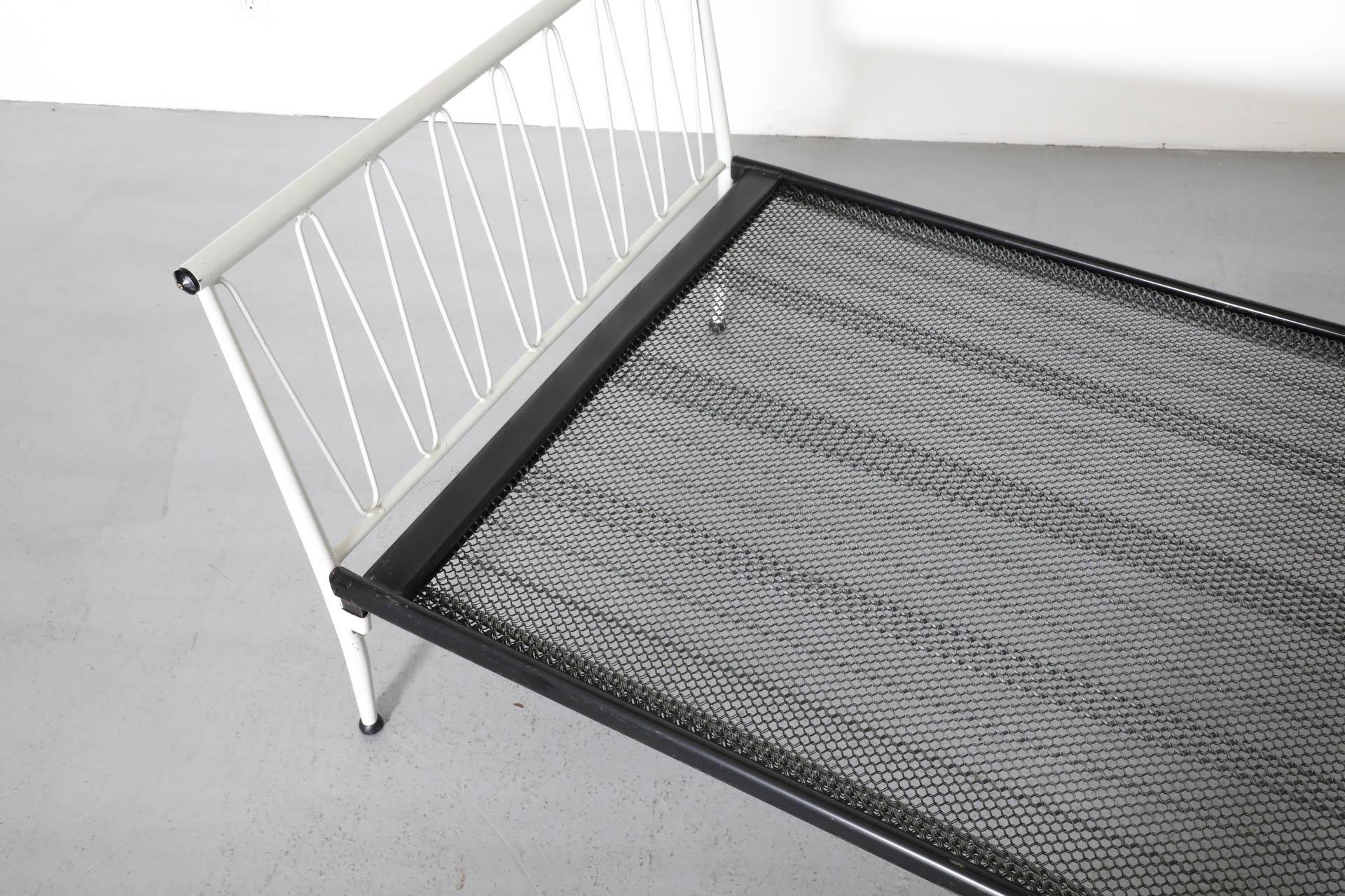 1950s Mategot Inspired Single Bed in Chartreuse & White with New Black Mattress For Sale 12