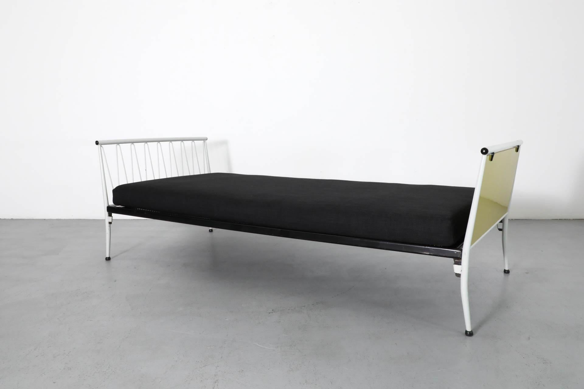 20th Century 1950s Mategot Inspired Single Bed in Chartreuse & White with New Black Mattress For Sale