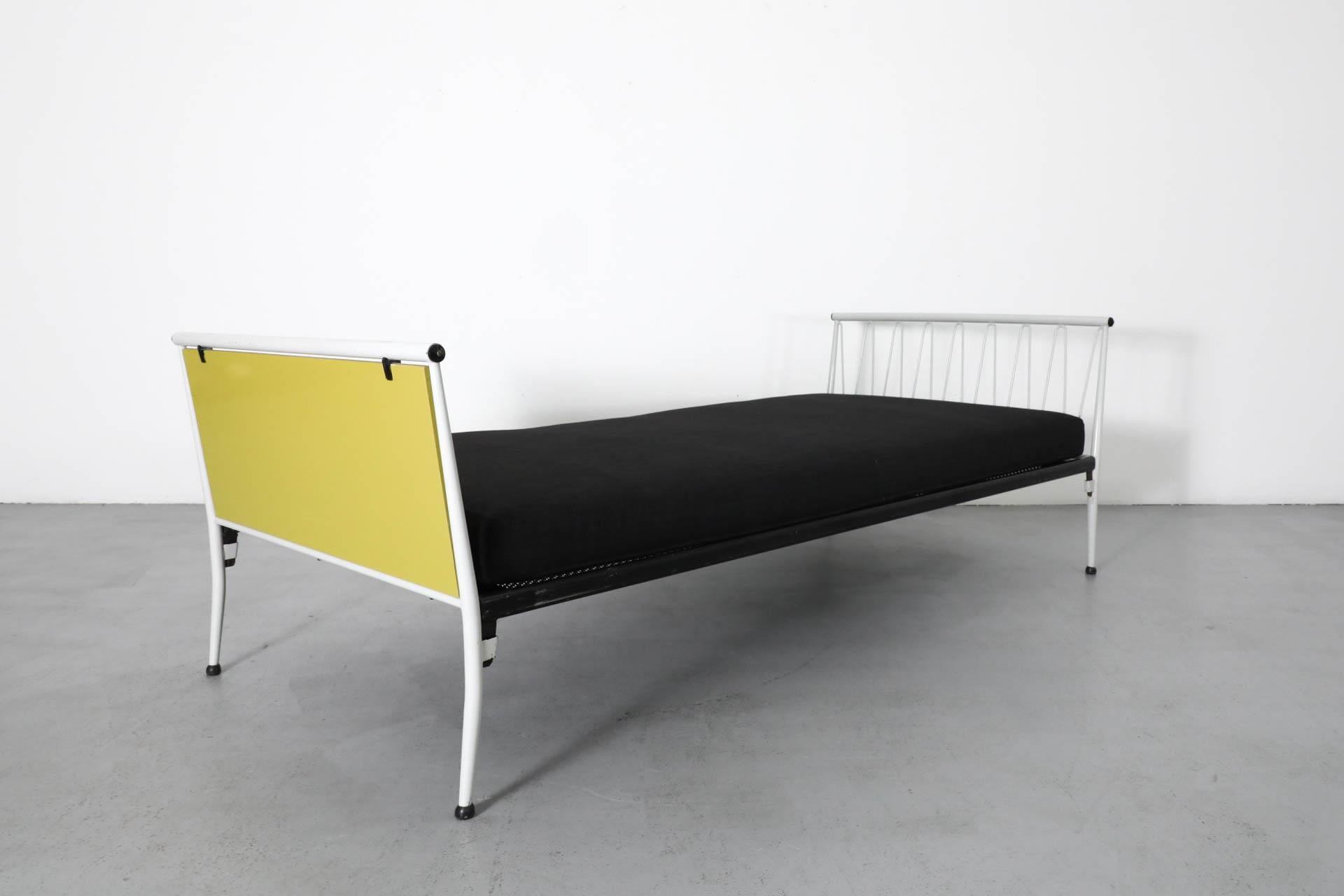 1950s Mategot Inspired Single Bed in Chartreuse & White with New Black Mattress For Sale 1