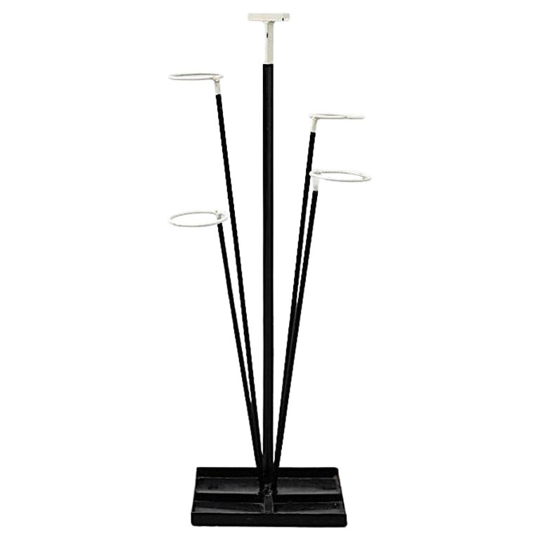 1950s Mategot Style Umbrella Stand in Black and White Enameled Metal For Sale