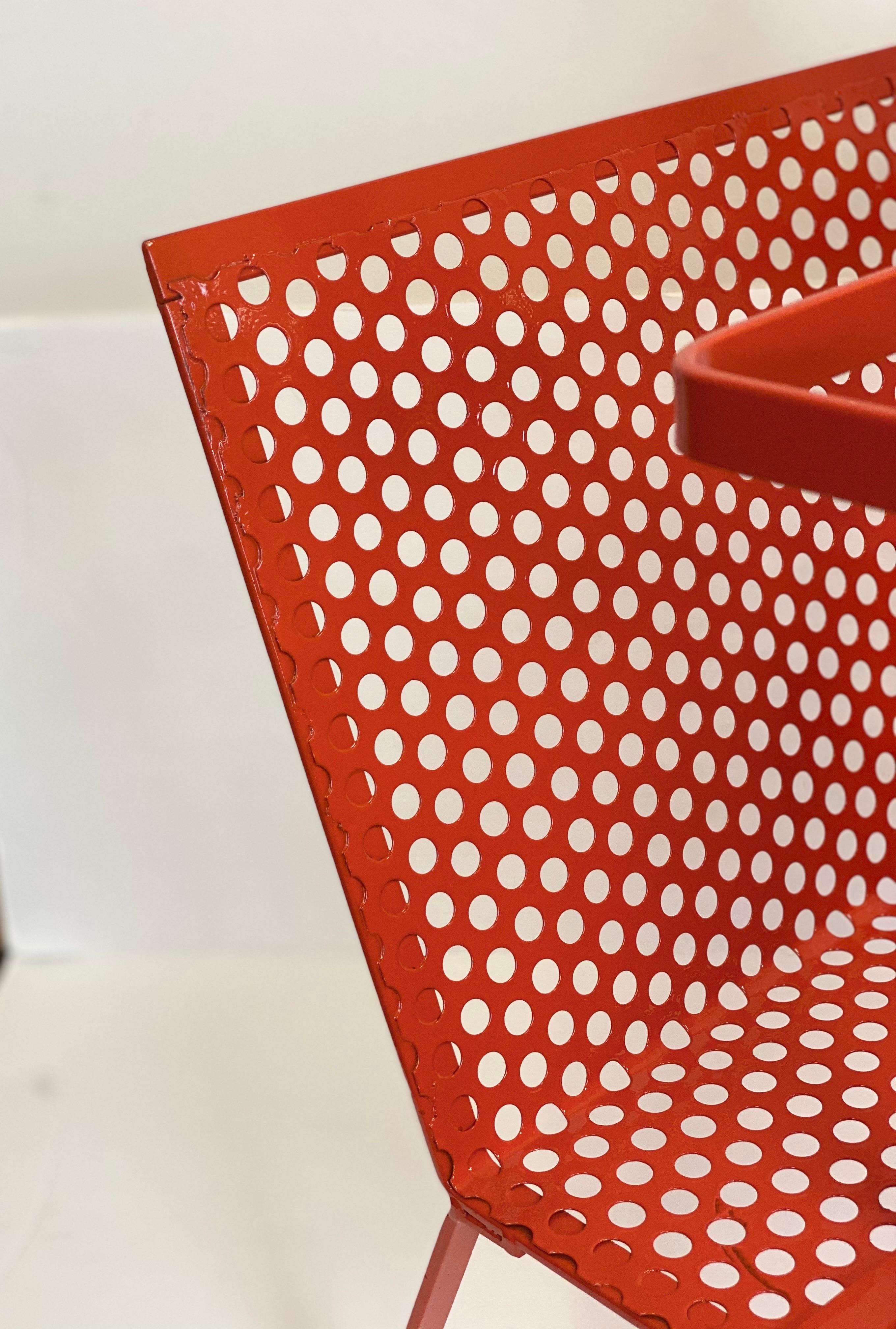 Mid-20th Century 1950s Mathieu Matégot Red Perforated Metal Magazine Rack For Sale