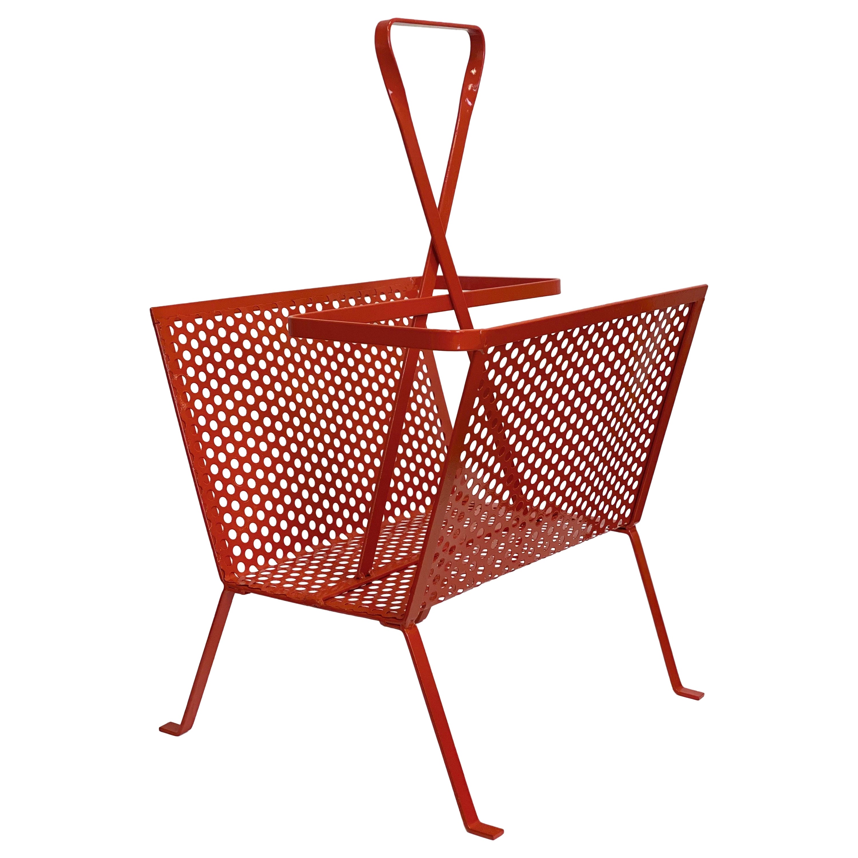 1950s Mathieu Matégot Red Perforated Metal Magazine Rack