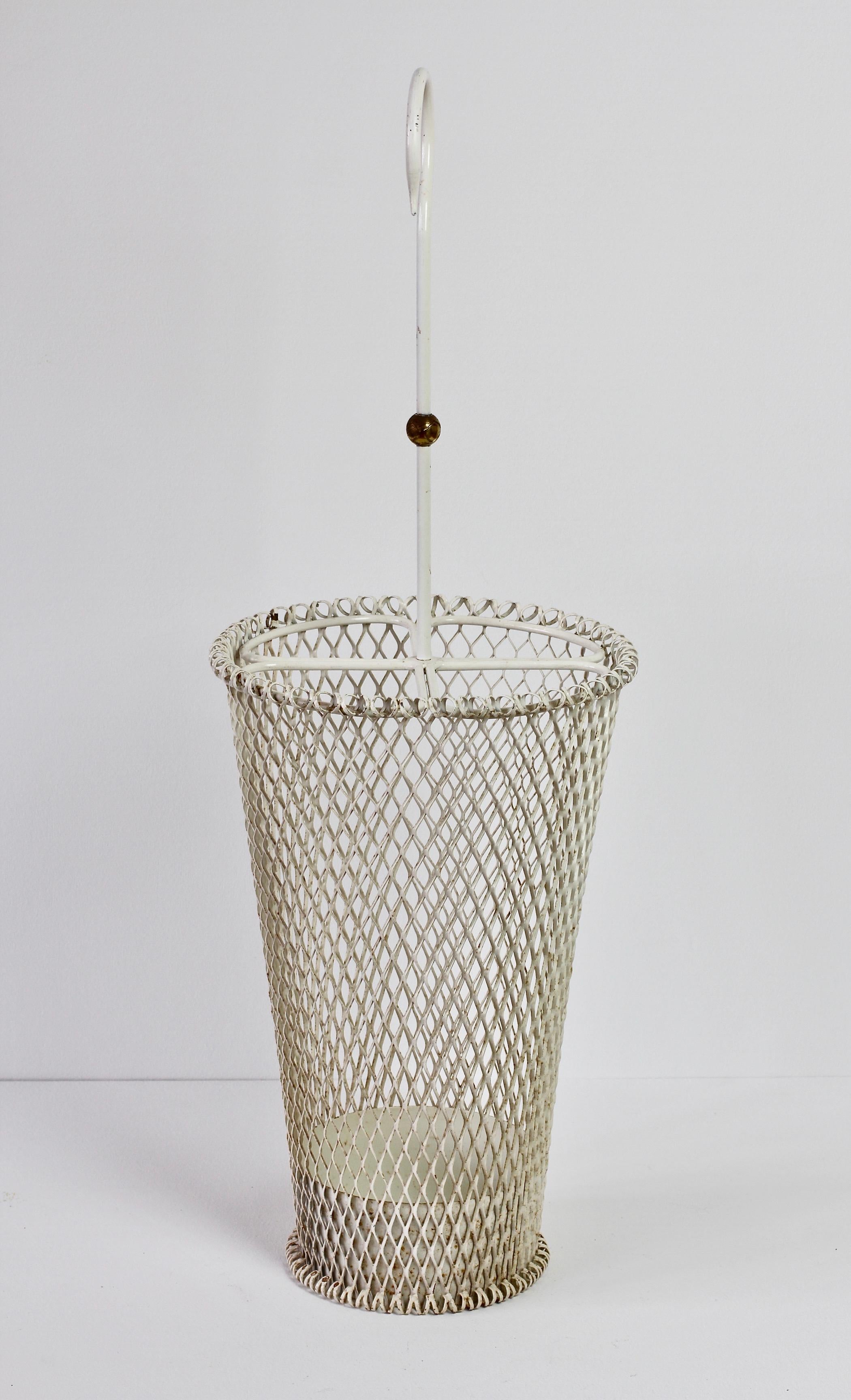 Mid-Century Modern 1950s Mathieu Matégot Style French White Perforated Metal Umbrella Stand/Holder