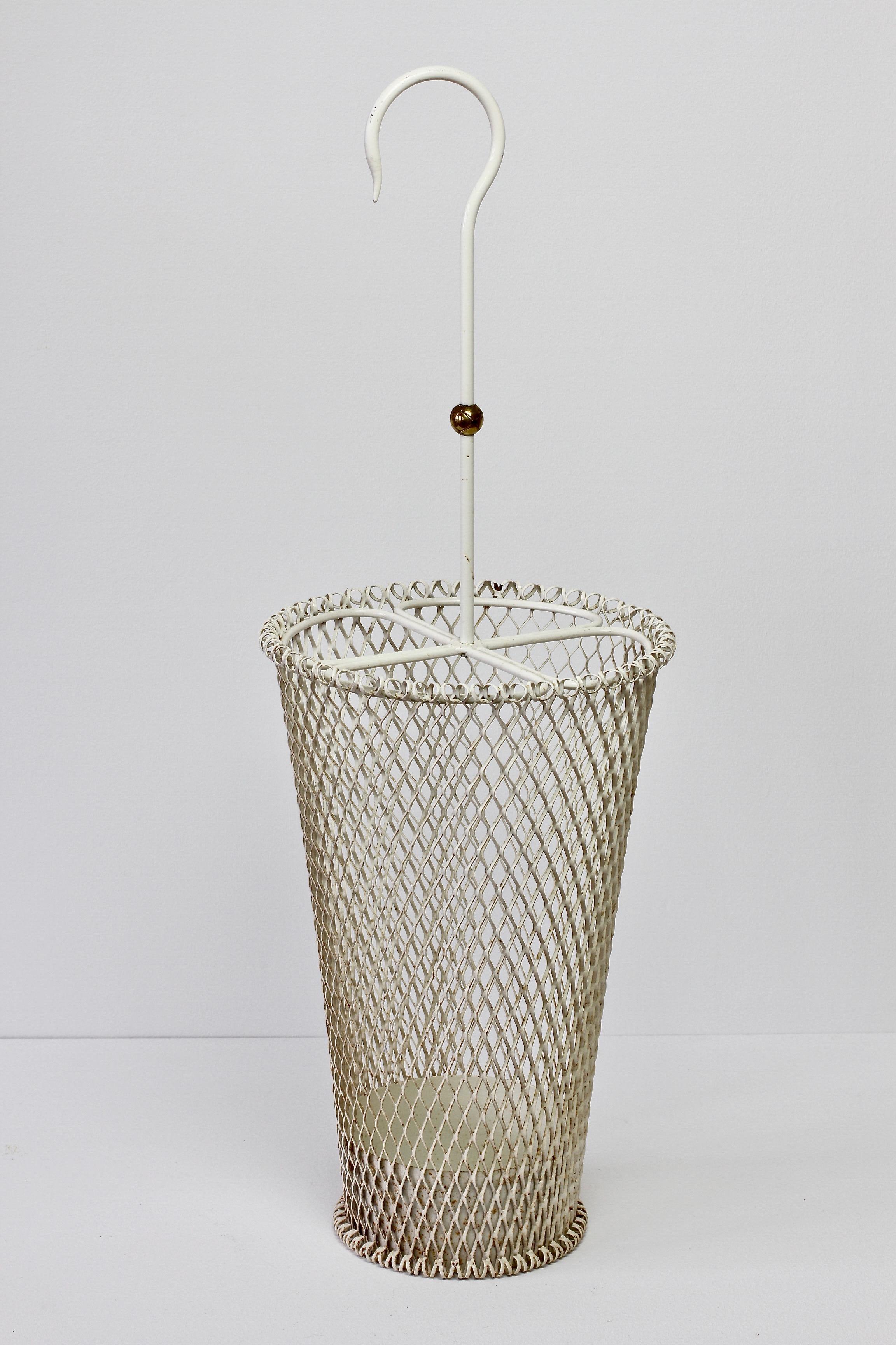 20th Century 1950s Mathieu Matégot Style French White Perforated Metal Umbrella Stand/Holder