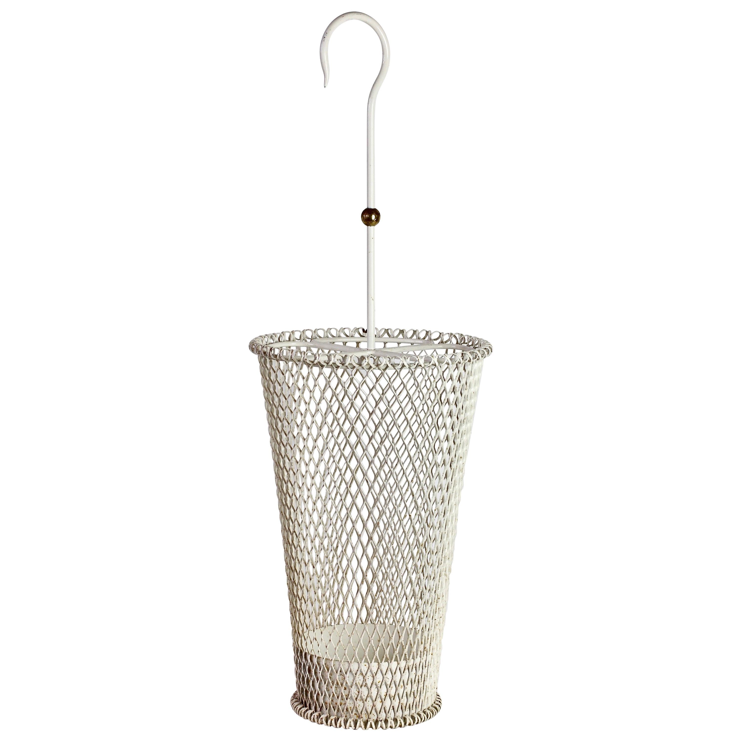 1950s Mathieu Matégot Style French White Perforated Metal Umbrella Stand/Holder