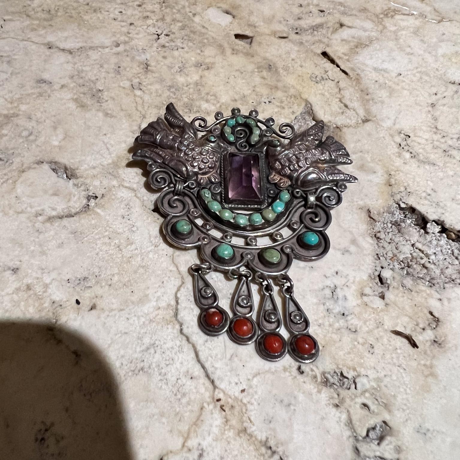 Mid-Century Modern 1950s Matilde Poulat Sterling Jeweled Pin Brooch Matl Mexico