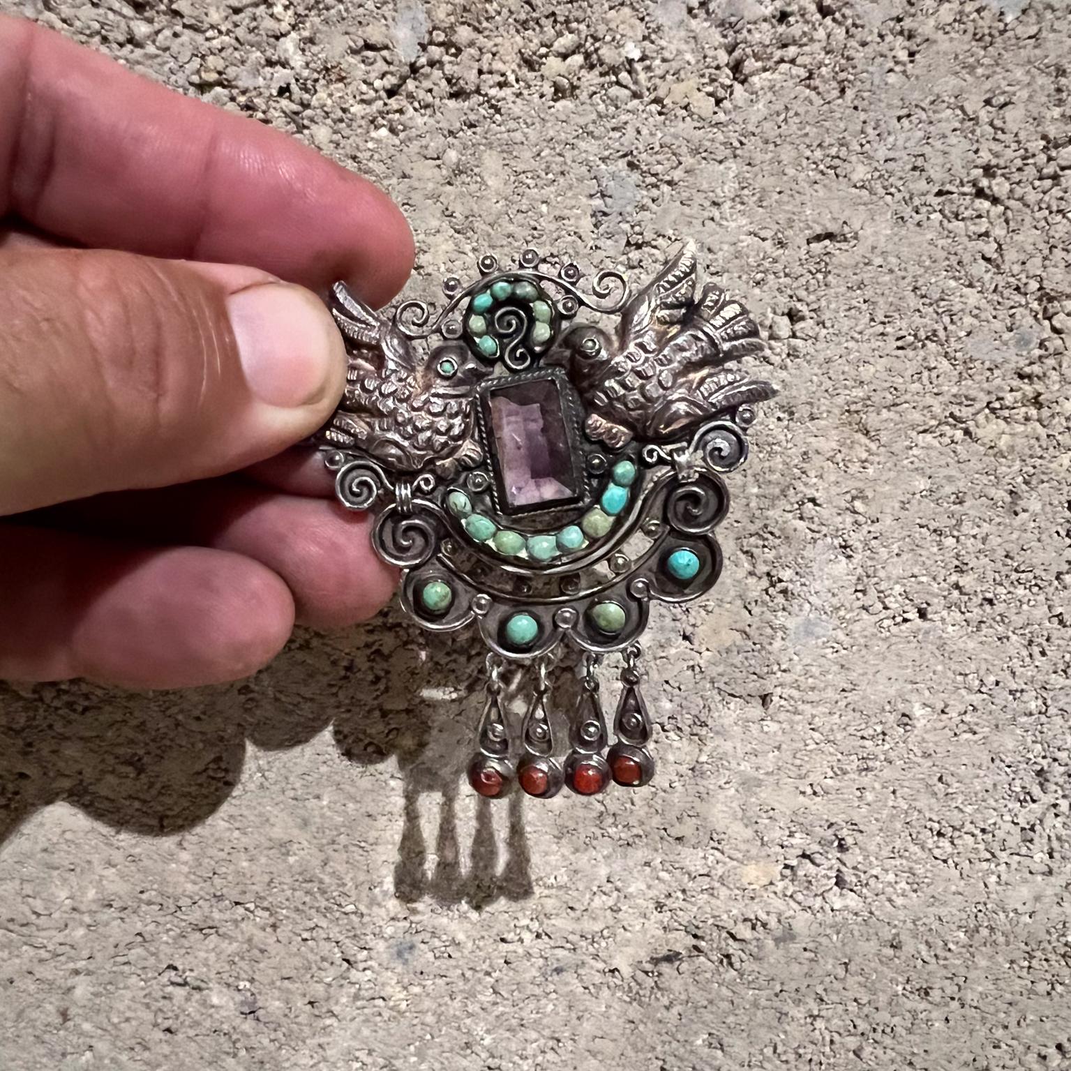 Mexican 1950s Matilde Poulat Sterling Jeweled Pin Brooch Matl Mexico