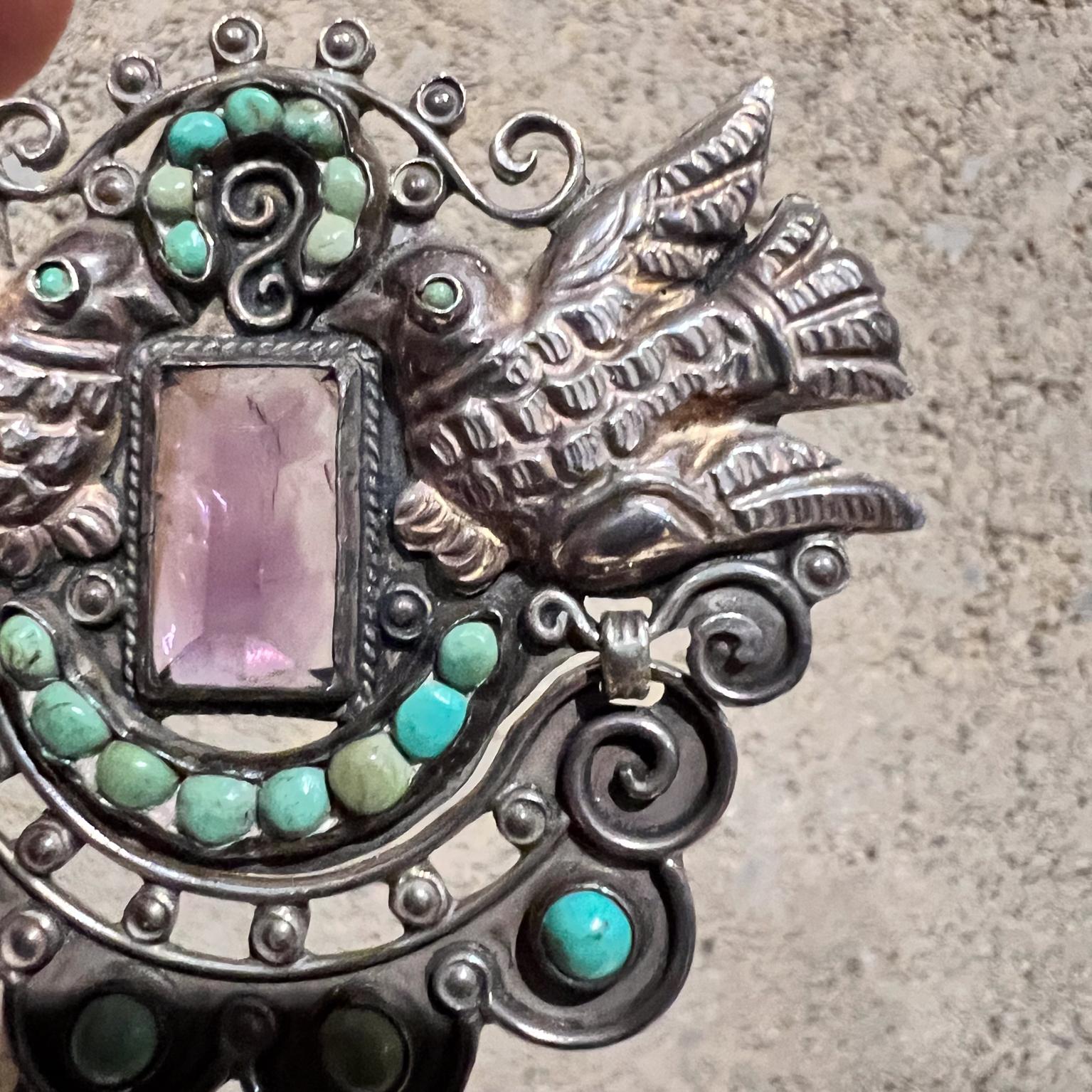 1950s Matilde Poulat Sterling Jeweled Pin Brooch Matl Mexico In Good Condition In Chula Vista, CA