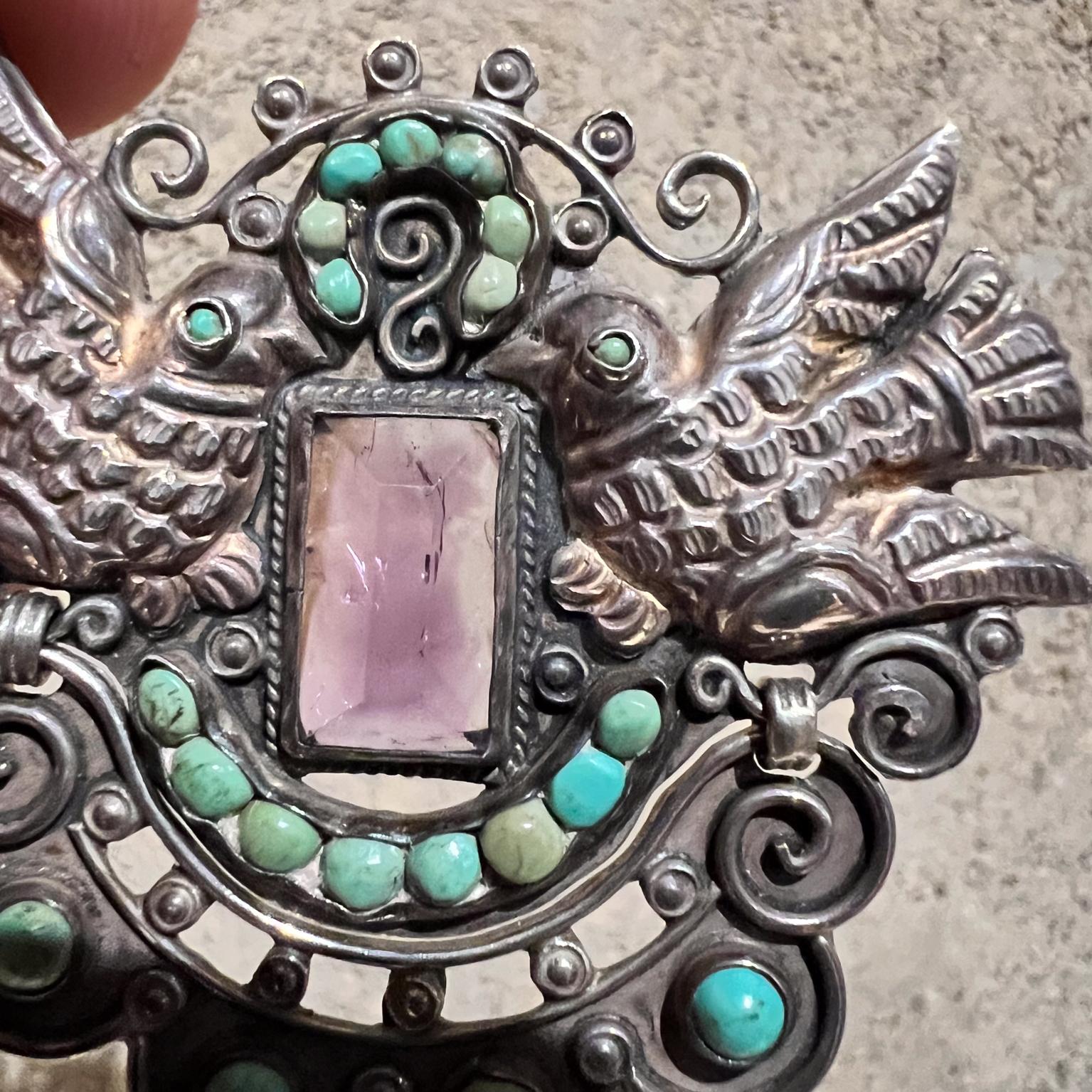 20th Century 1950s Matilde Poulat Sterling Jeweled Pin Brooch Matl Mexico