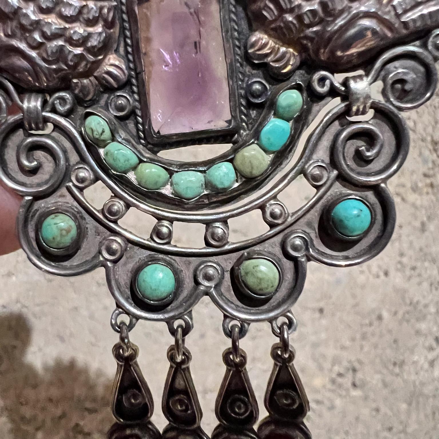 Sterling Silver 1950s Matilde Poulat Sterling Jeweled Pin Brooch Matl Mexico