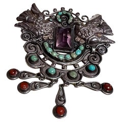 1950s Matilde Poulat Sterling Jeweled Pin Brooch Matl Mexico