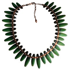 1950s Matisse Copper & Jade Green Enamel Atomic-Style Neckace 