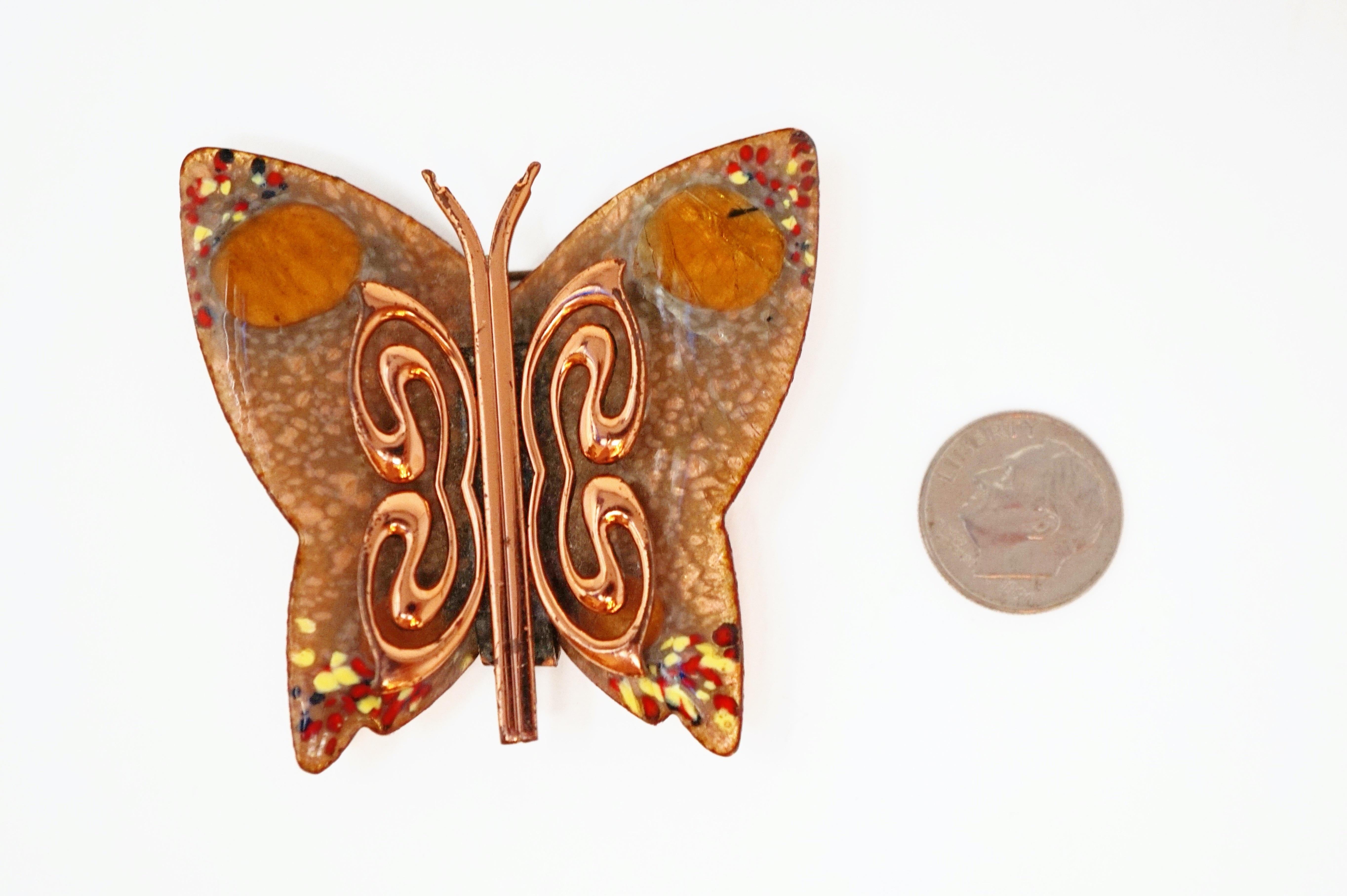 1950s Matisse Renoir Copper & Enamel Butterfly Brooch, Signed For Sale 4