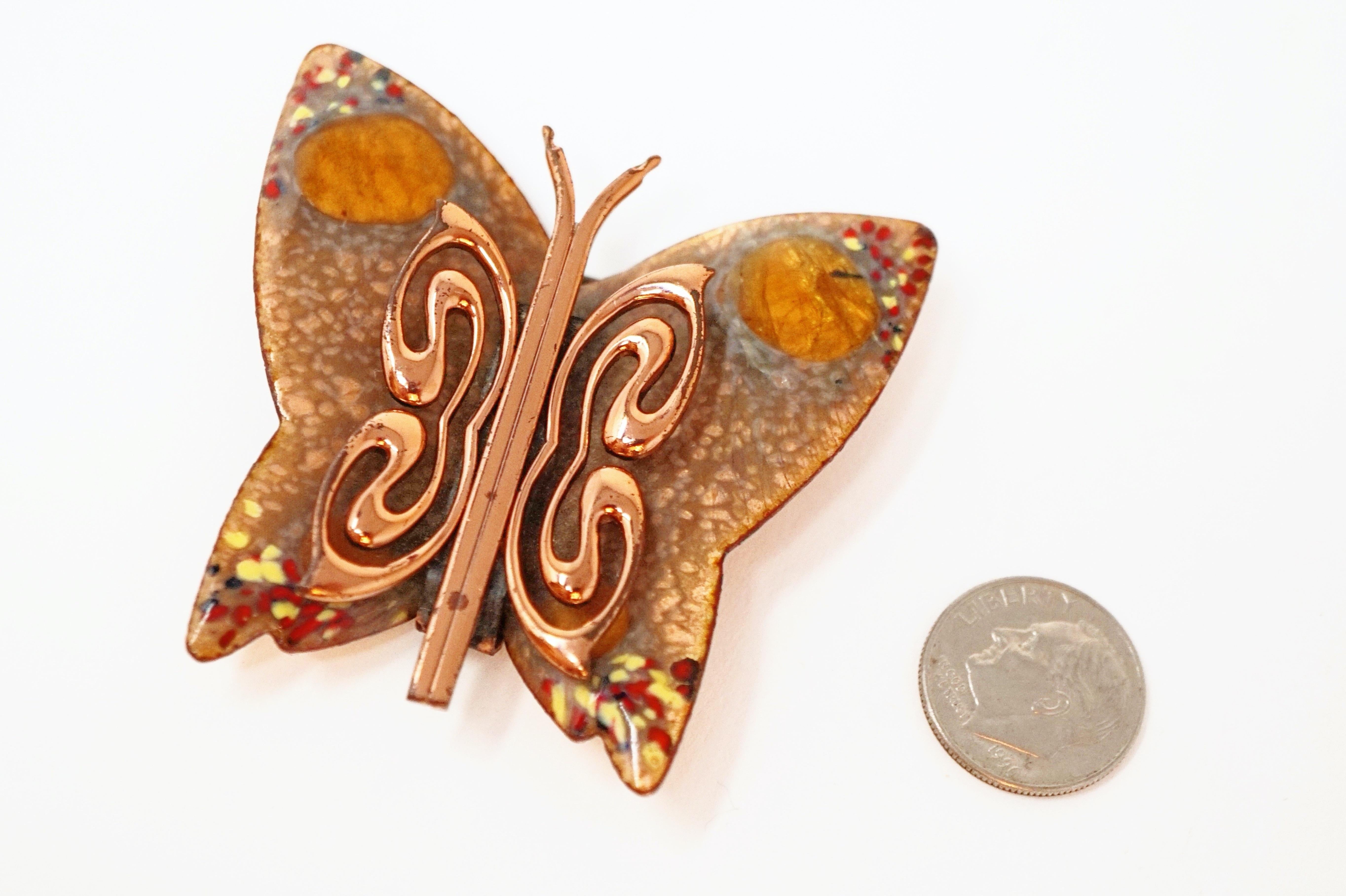 1950s Matisse Renoir Copper & Enamel Butterfly Brooch, Signed For Sale 5