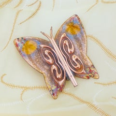 1950s Matisse Renoir Copper & Enamel Butterfly Brooch, Signed