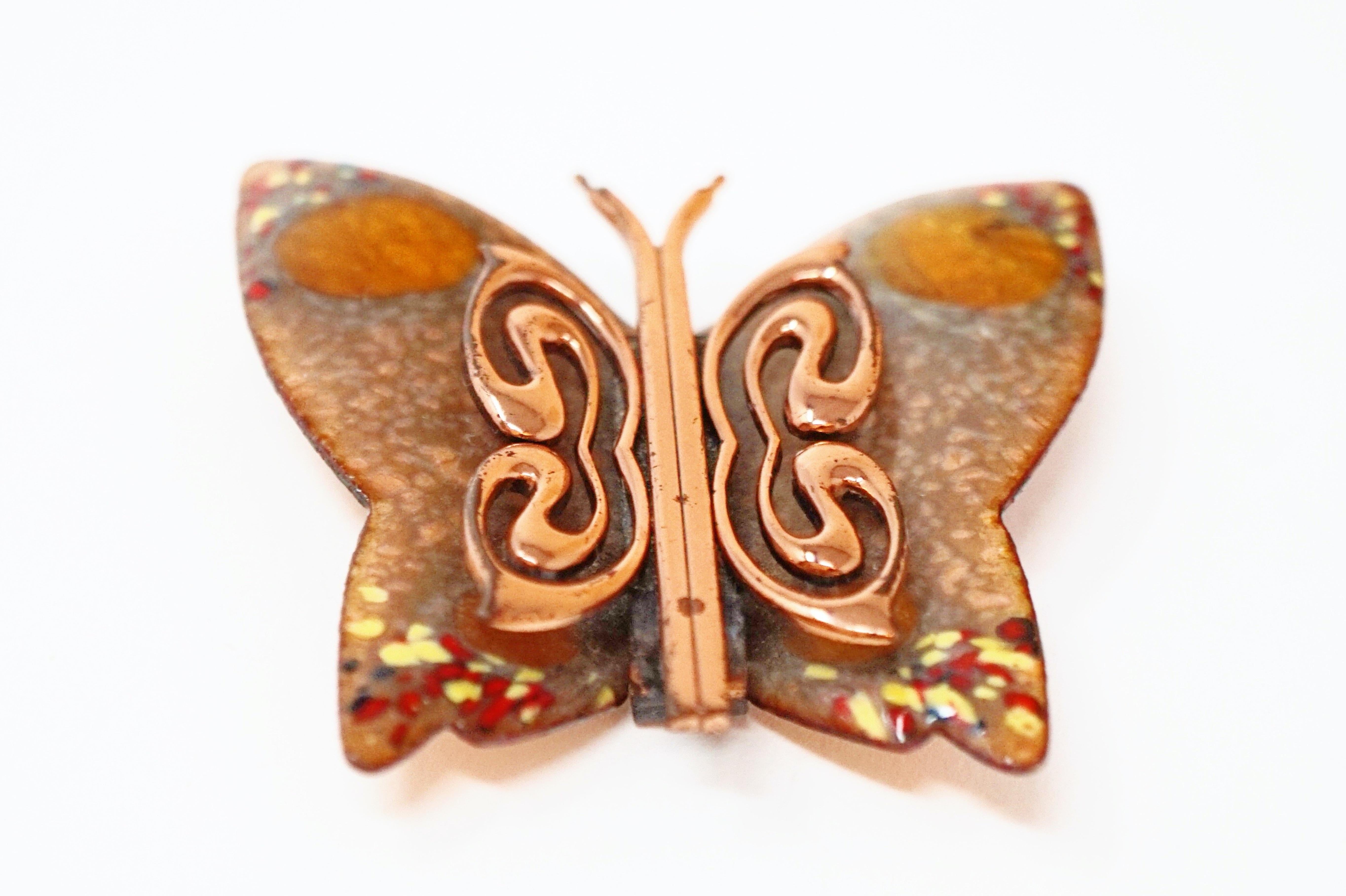 1950s Matisse Renoir Copper & Enamel Butterfly Brooch, Signed For Sale 1