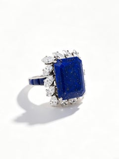 1950s Mauboussin Lapis Lazuli & Diamond Cocktail Ring