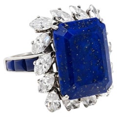 1950s Mauboussin Lapis Lazuli & Diamond Cocktail Ring