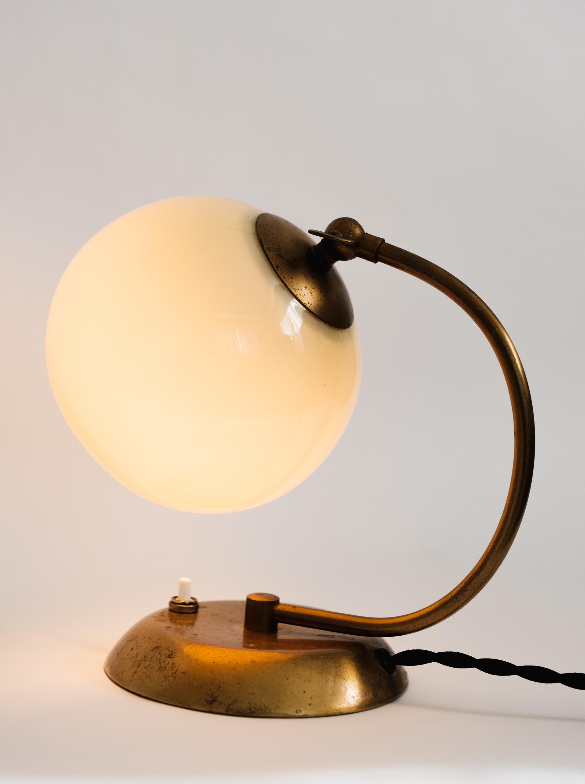 1950s Mauri Almari Brass and Opaline Glass Table Lamp for Idman Oy 7