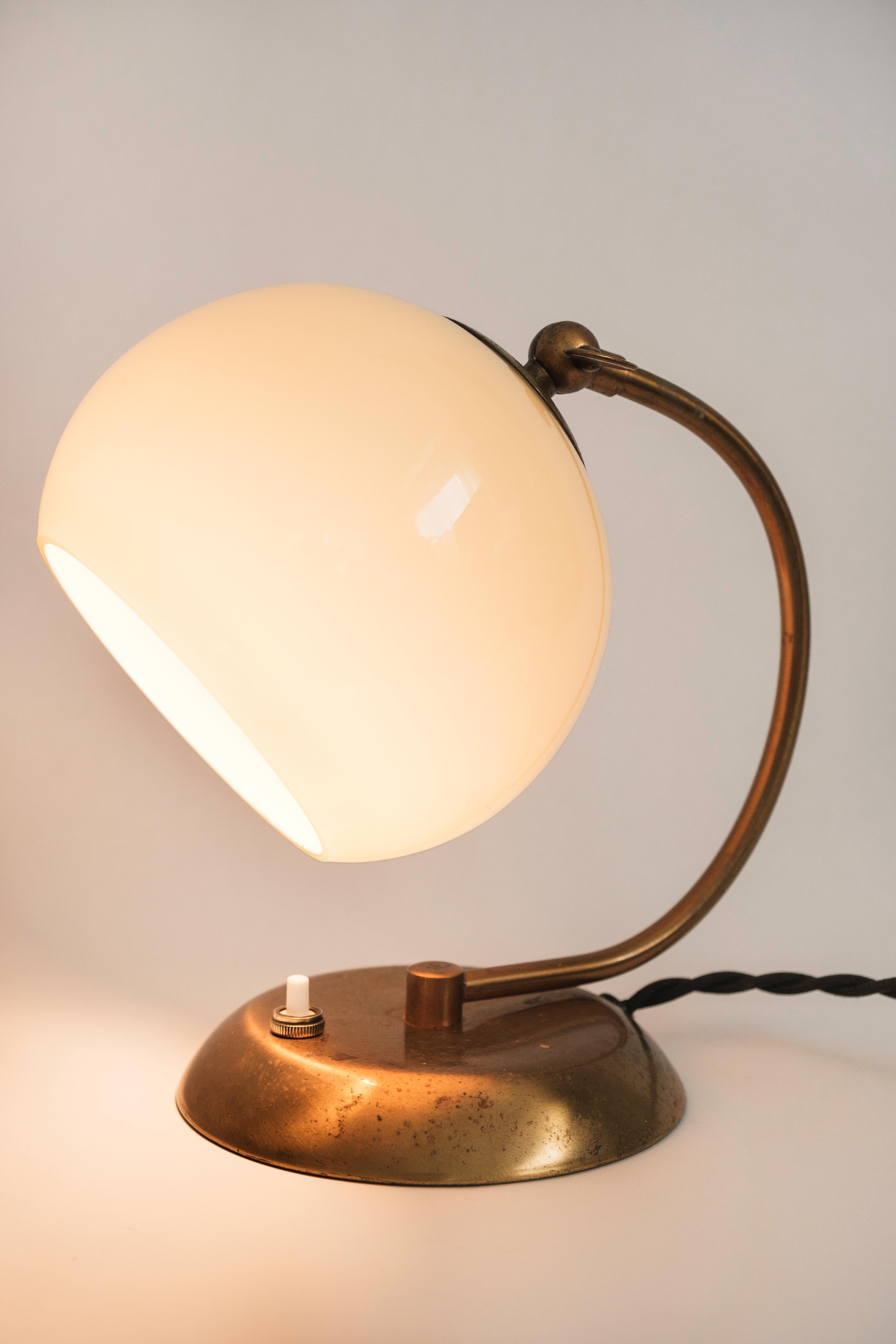 1950s Mauri Almari Brass and Opaline Glass Table Lamp for Idman Oy 8