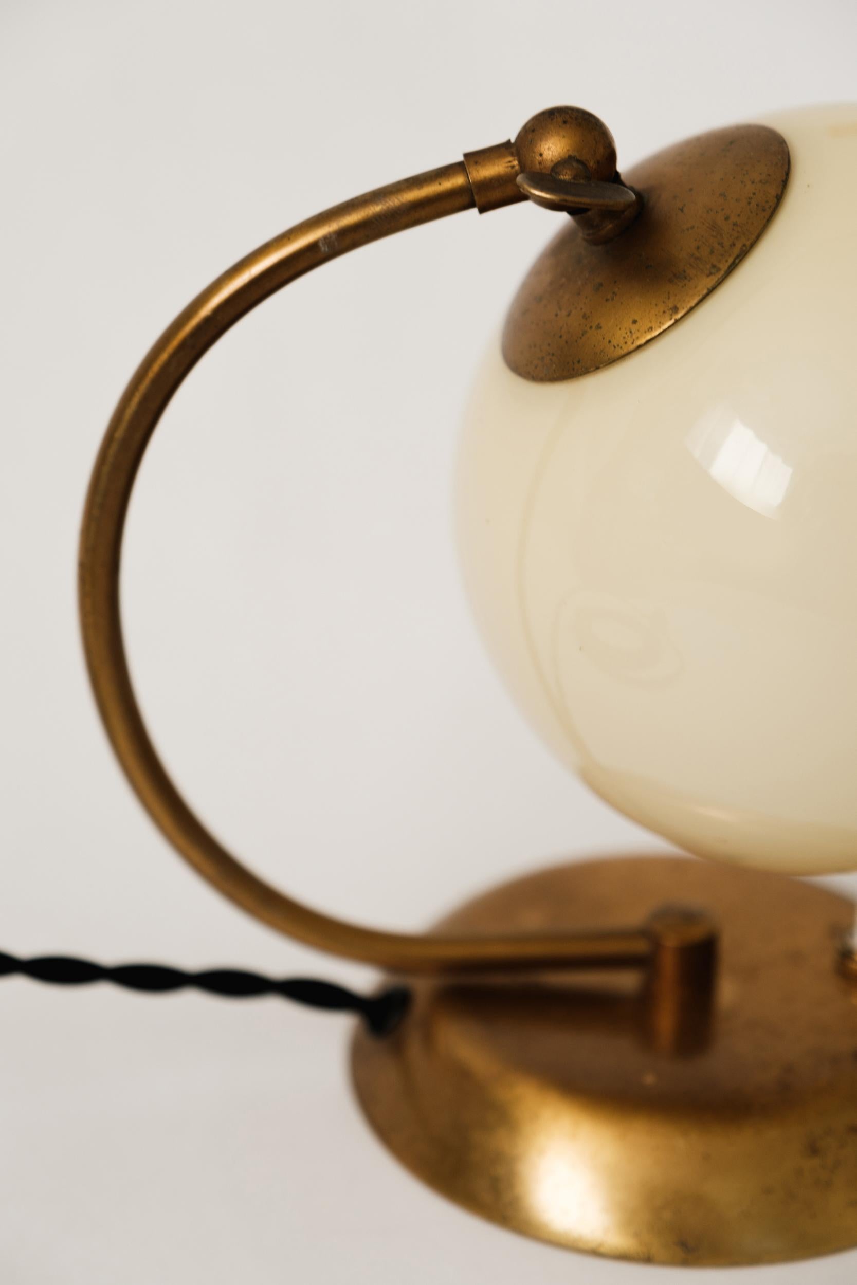 1950s Mauri Almari Brass and Opaline Glass Table Lamp for Idman Oy 13