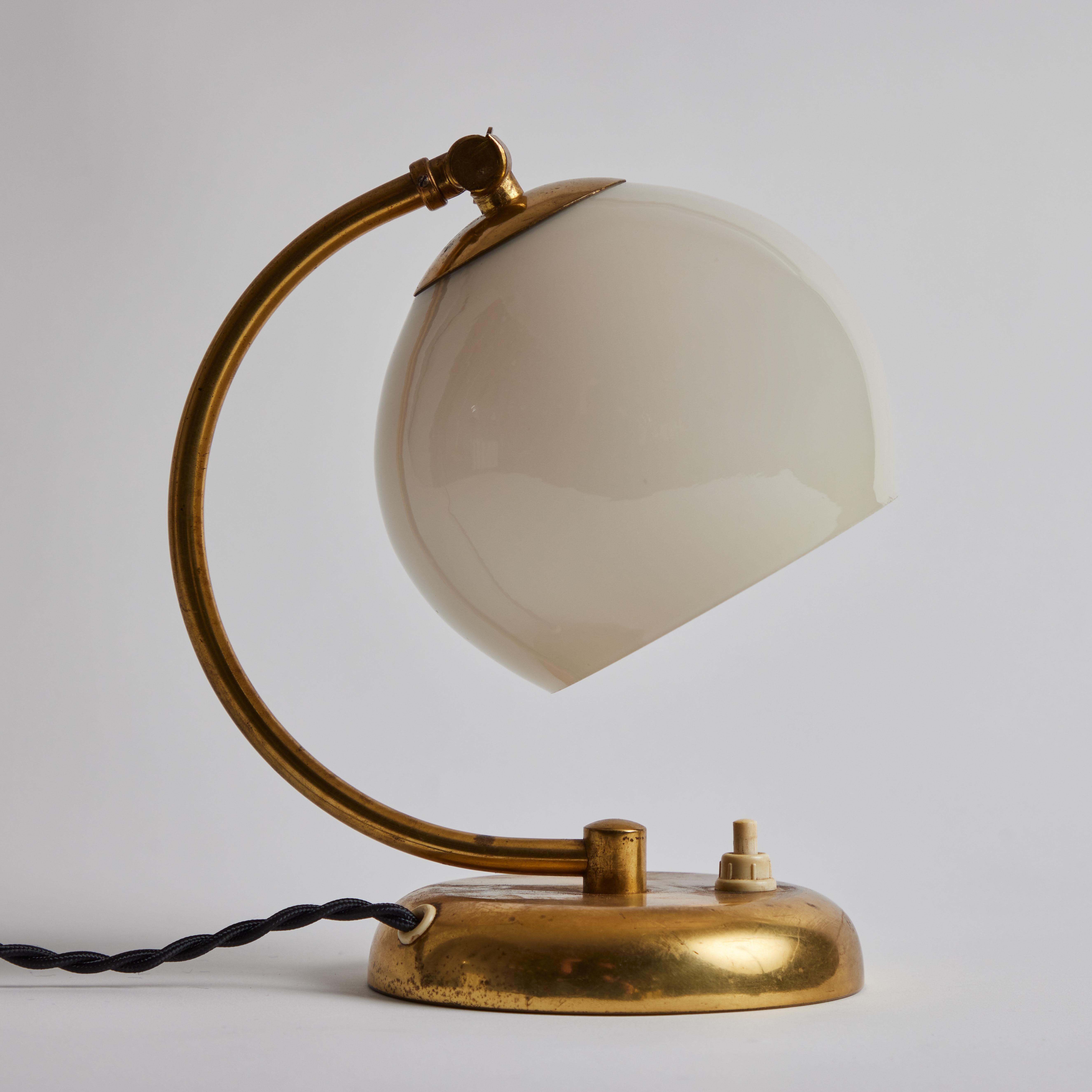 Finnish 1950s Mauri Almari Brass and Opaline Glass Table Lamp for Idman Oy