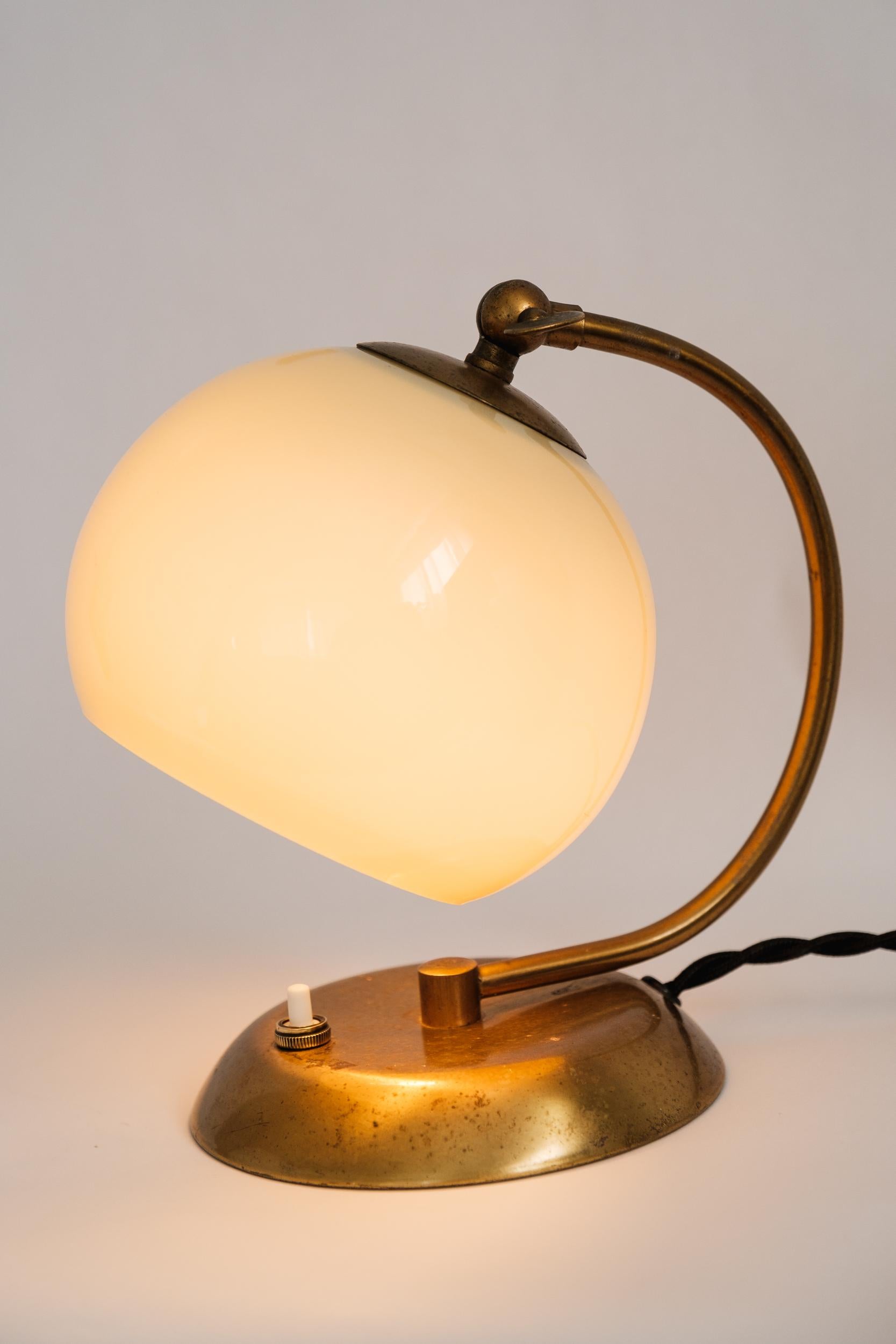 1950s Mauri Almari Brass and Opaline Glass Table Lamp for Idman Oy 2