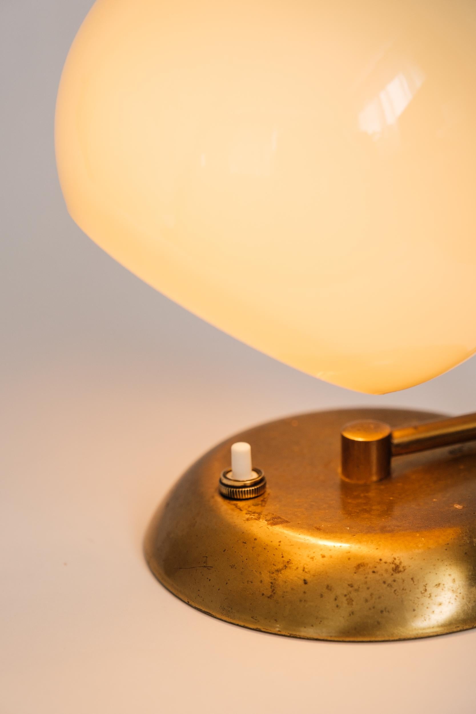1950s Mauri Almari Brass and Opaline Glass Table Lamp for Idman Oy 3