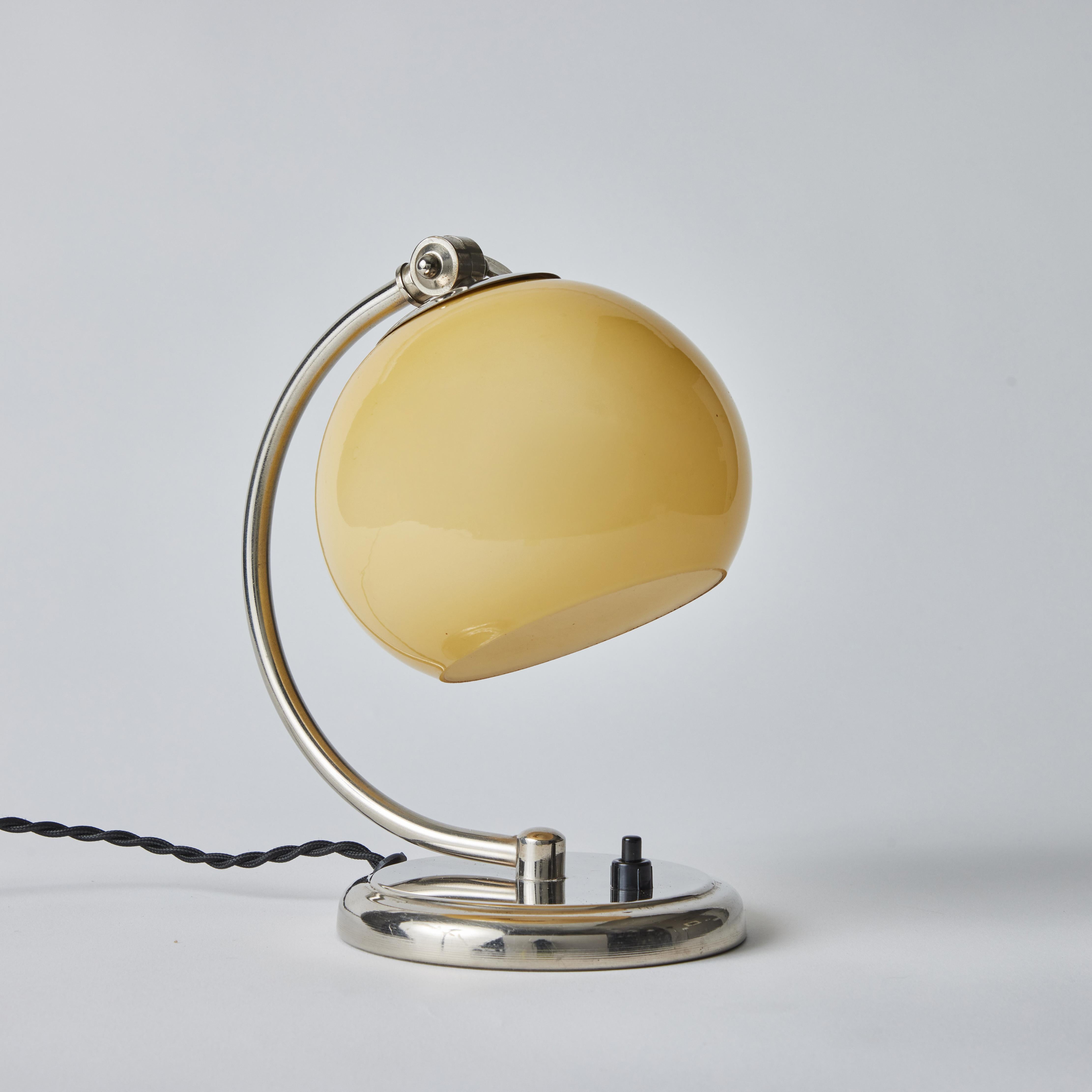 Scandinavian Modern 1950s Mauri Almari Chrome and Opaline Glass Table Lamp for Idman Oy For Sale