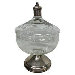 1950s Maurice Duchin Ny Sterling Silver Etched Glass Covered Candy Dish