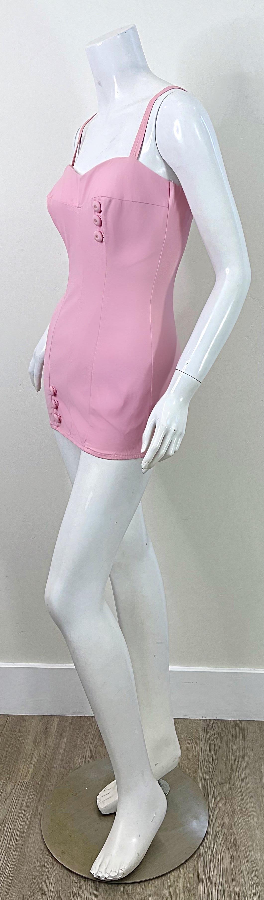 1950s Maurice Handler Bubblegum Pink One Piece Vintage 50s Bombshell Swimsuit In Excellent Condition For Sale In San Diego, CA