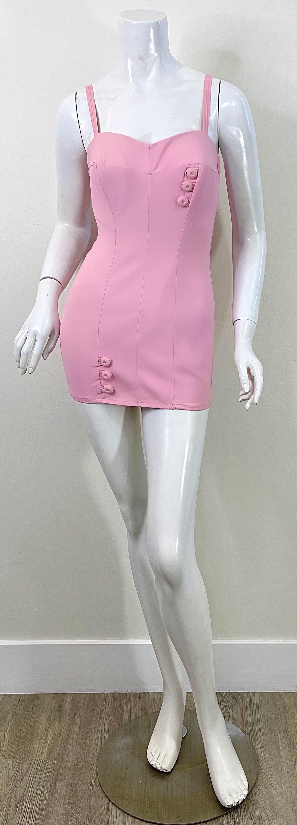 1950s Maurice Handler Bubblegum Pink One Piece Vintage 50s Bombshell Swimsuit For Sale 3