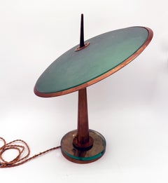 1950's Max Ingrand Disco Volante Tischlampe Fontana Arte Glas Messing Blau Farbe