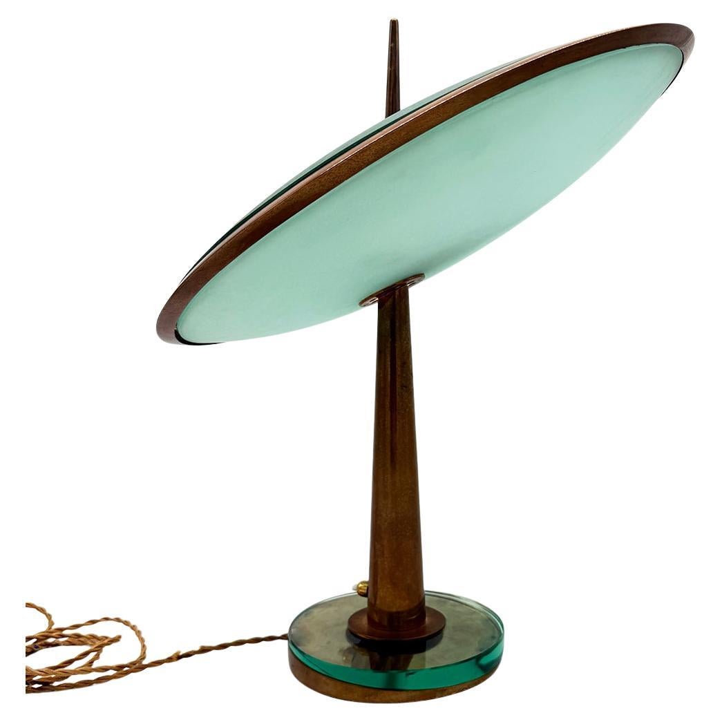 1950's Max Ingrand Disco Volante Tischlampe Fontana Arte Glas Messing Blau Farbe