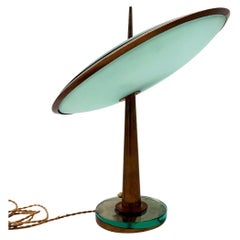1950's Max Ingrand Disco Volante Table Lamp Fontana Arte Glass Brass Blue Colour
