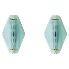 1950's Max Ingrand Wall Lights Sconces Glass Opaline Brass Fontana Arte Blue